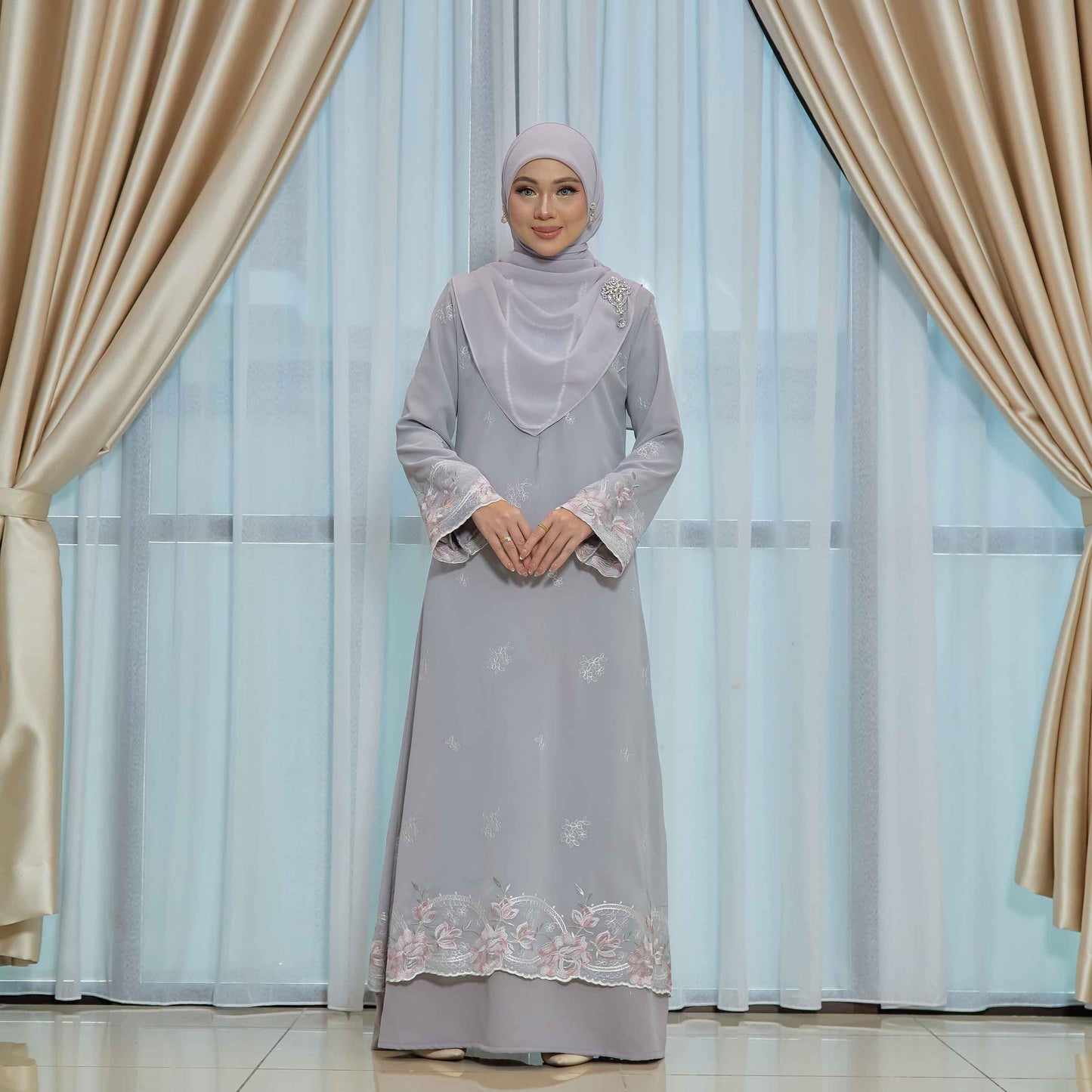 CLARA RIZQA - FEYARA Jubah Abaya material chiffon embroidery with lining como crepe