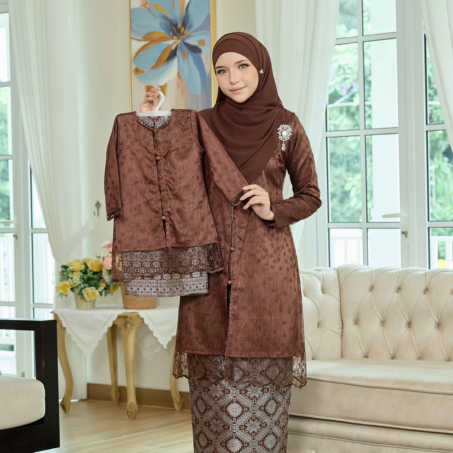 CLARA RIZQA - Laurabelle Kids baju kurung muslimah material embroidery lace + satin velvet(lining) + songket