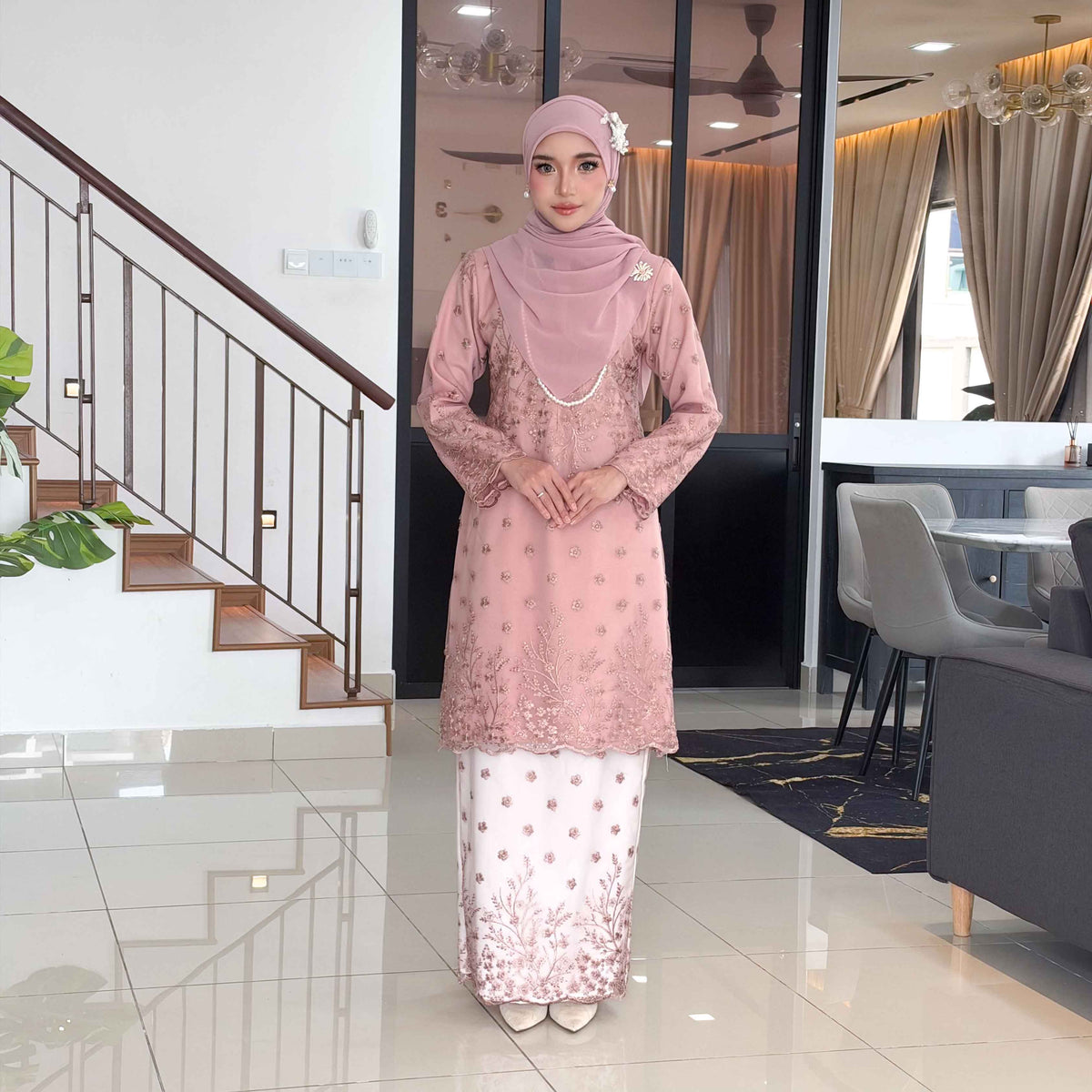 CLARA RIZQA - AYAROSE baju kurung muslimah material premium como crepe + Lace
