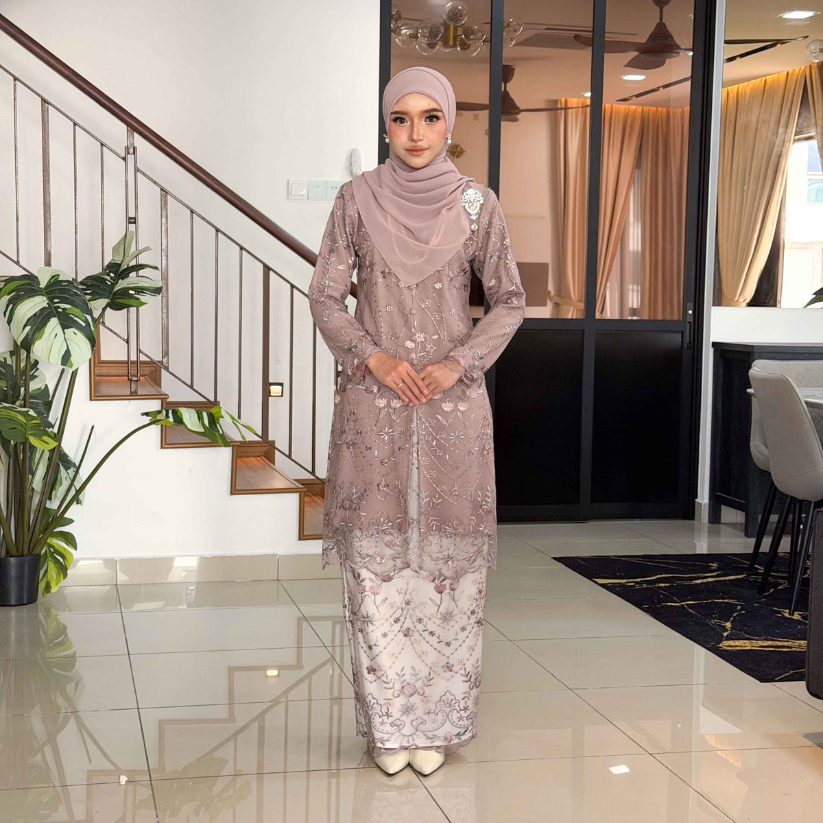 CLARA RIZQA -RAISHA baju kurung muslimah material premium como crepe + Lace