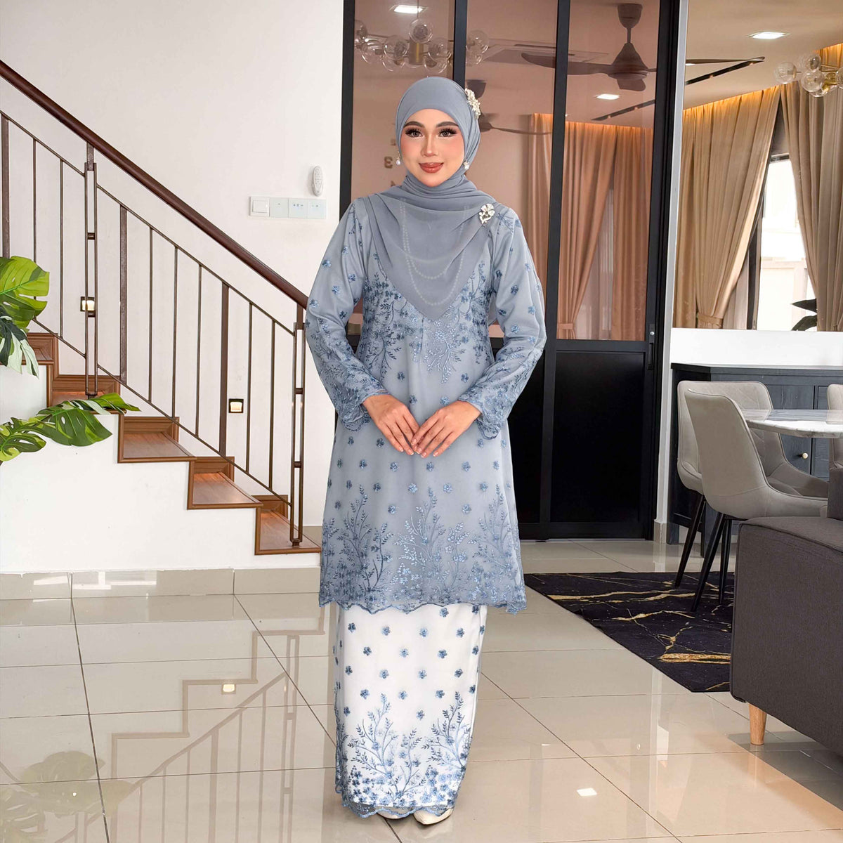 CLARA RIZQA - AYAROSE baju kurung muslimah material premium como crepe + Lace