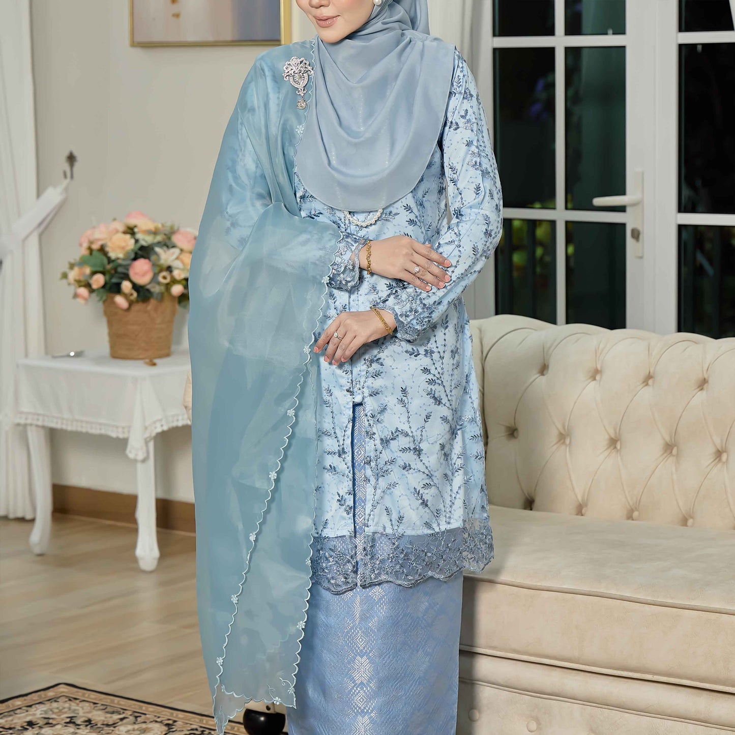 CLARA RIZQA - ROSSABELLE Mom baju kurung muslimah material embroidery lace + satin velvet(lining) + songket