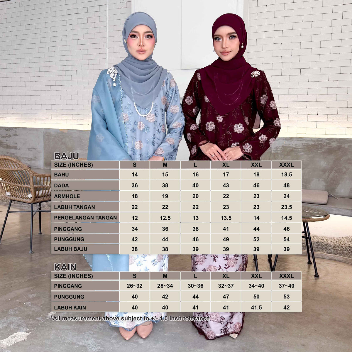 CLARA RIZQA - ELVINA baju kurung muslimah material premium como crepe + Lace