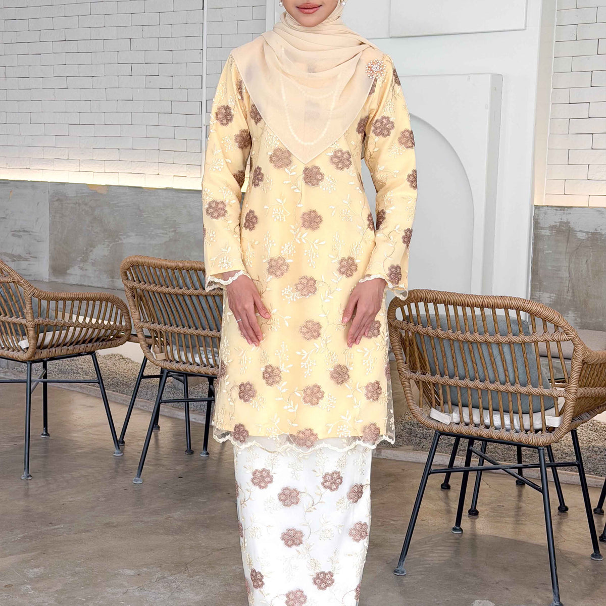 CLARA RIZQA - ELVINA baju kurung muslimah material premium como crepe + Lace