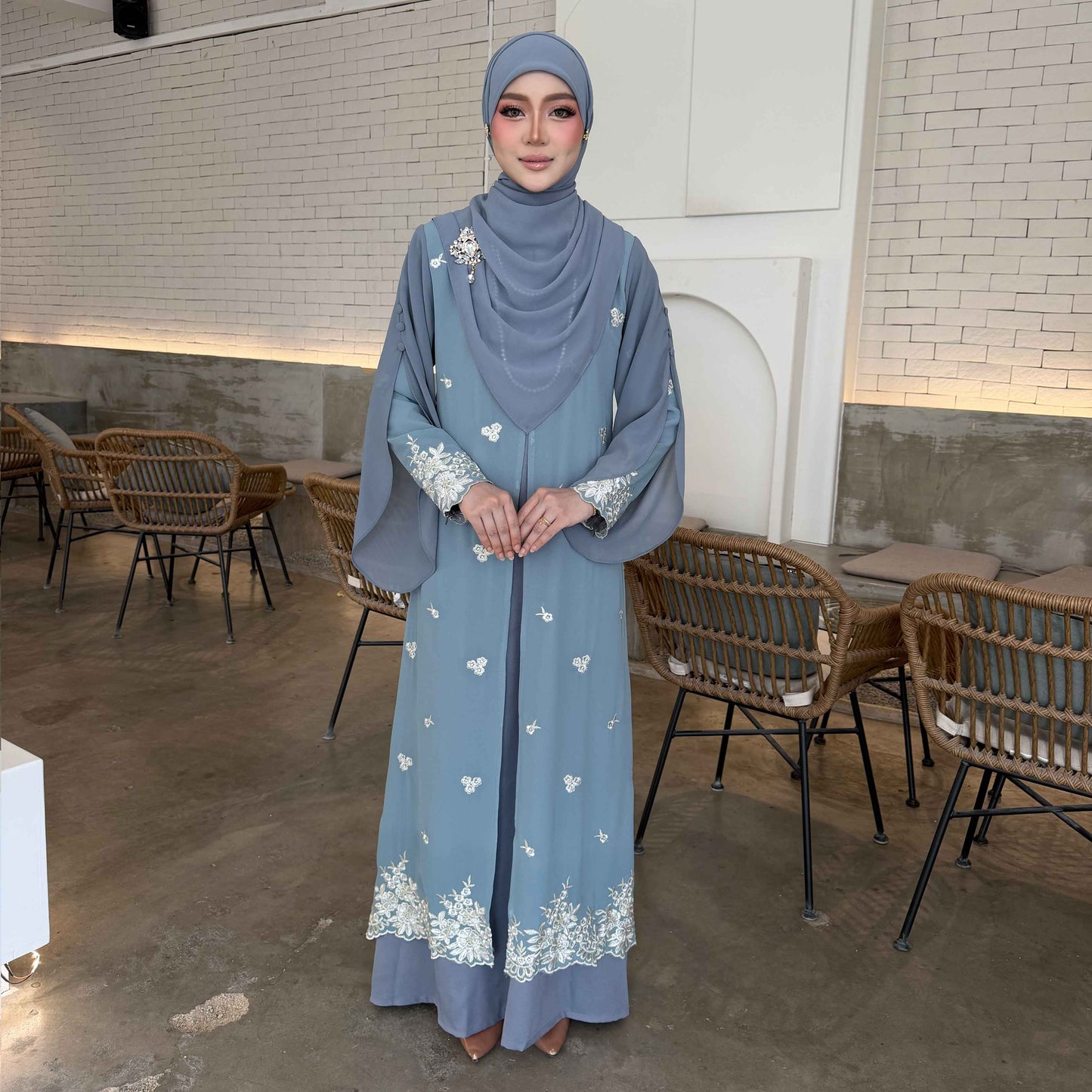 CLARA RIZQA - HAWRA Jubah Abaya material chiffon embroidery with lining como crepe