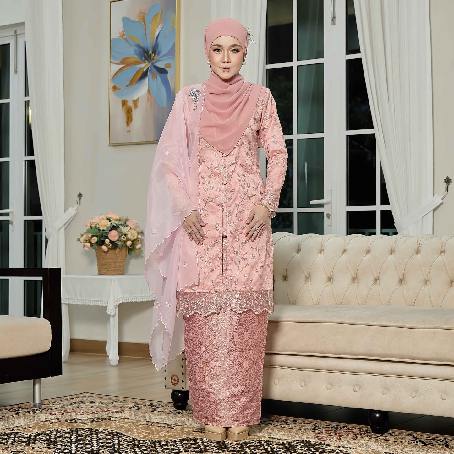 CLARA RIZQA - ROSSABELLE Mom baju kurung muslimah material embroidery lace + satin velvet(lining) + songket