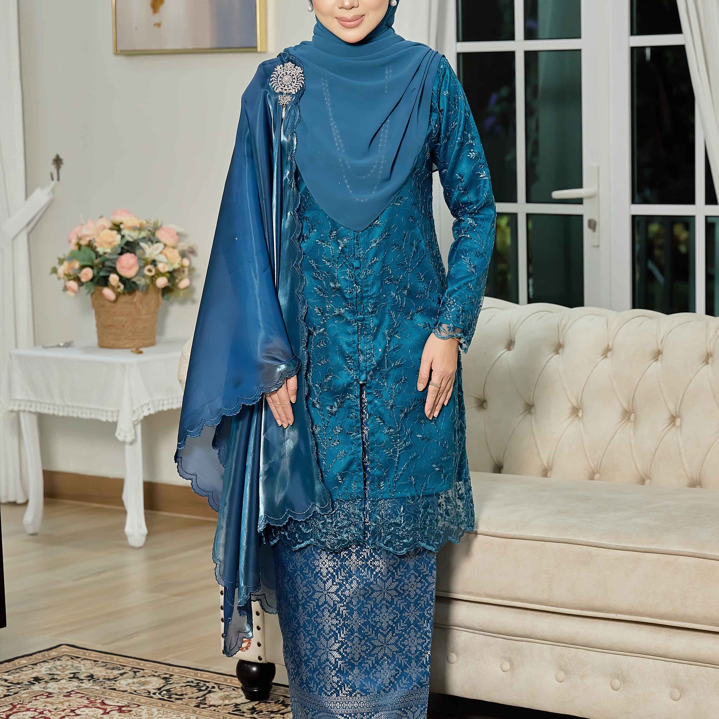 CLARA RIZQA - ROSSABELLE Mom baju kurung muslimah material embroidery lace + satin velvet(lining) + songket