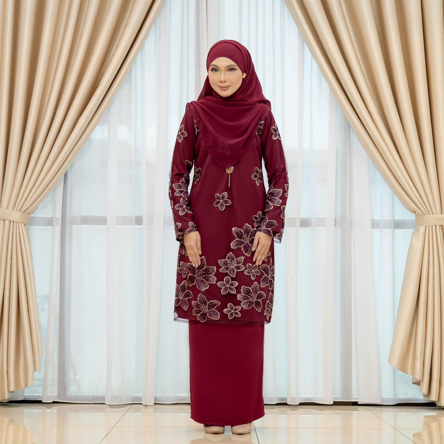 CLARA RIZQA -  MONICA Baju Kurung cantik material lace + pearl skin lining