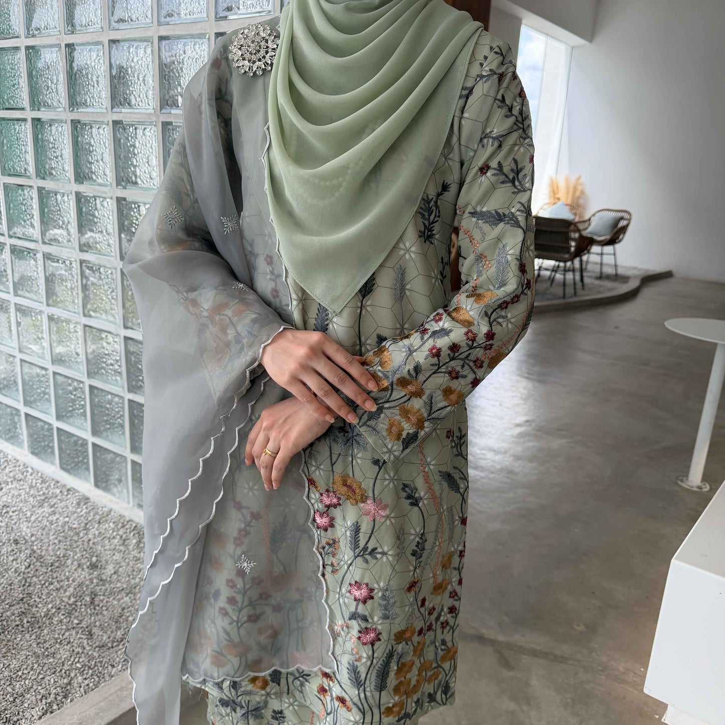 CLARA RIZQA - CAMELLA baju kurung cantik moden material Chiffon Embroidery with lining