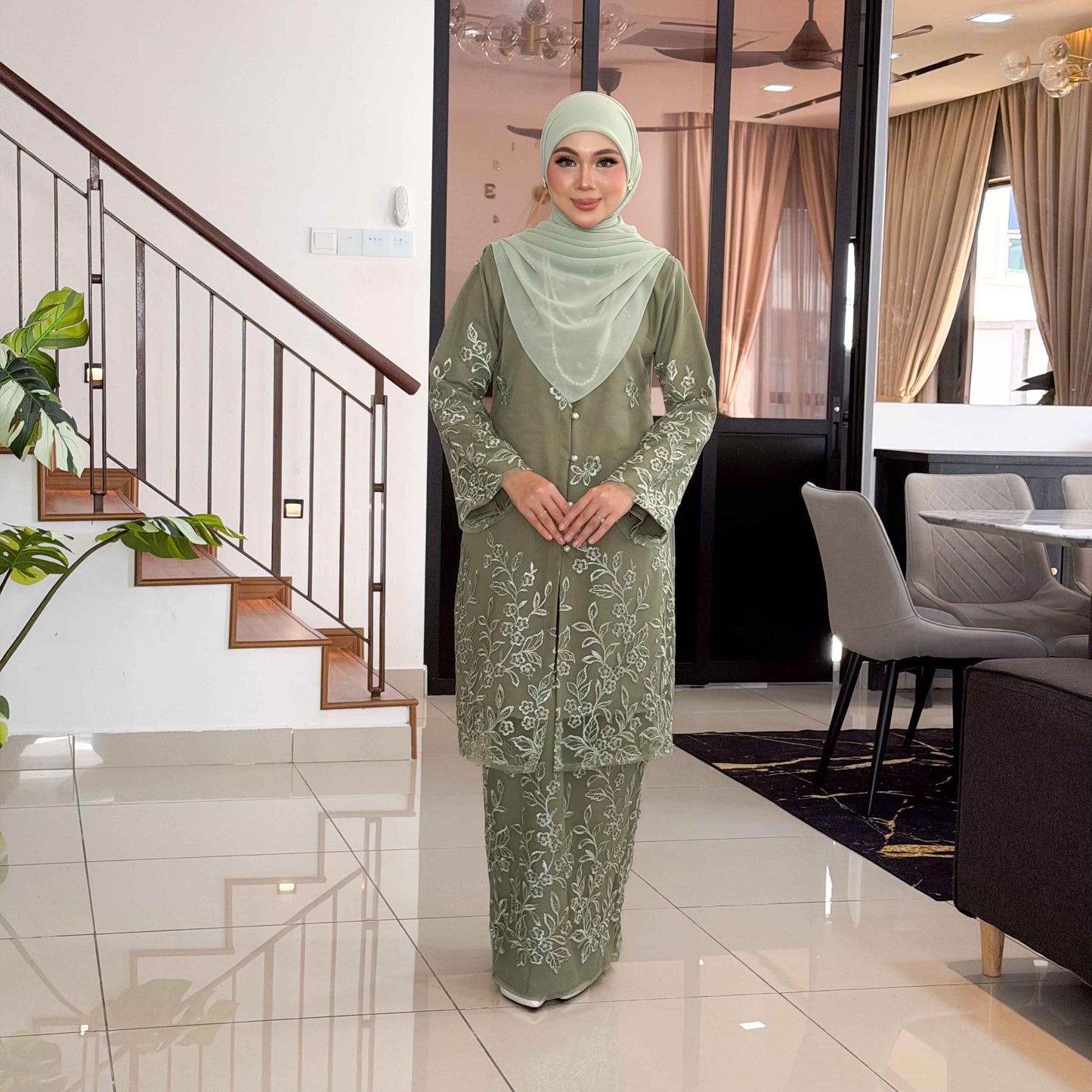 CLARA RIZQA - DALISHA baju kurung muslimah material premium como crepe + Lace