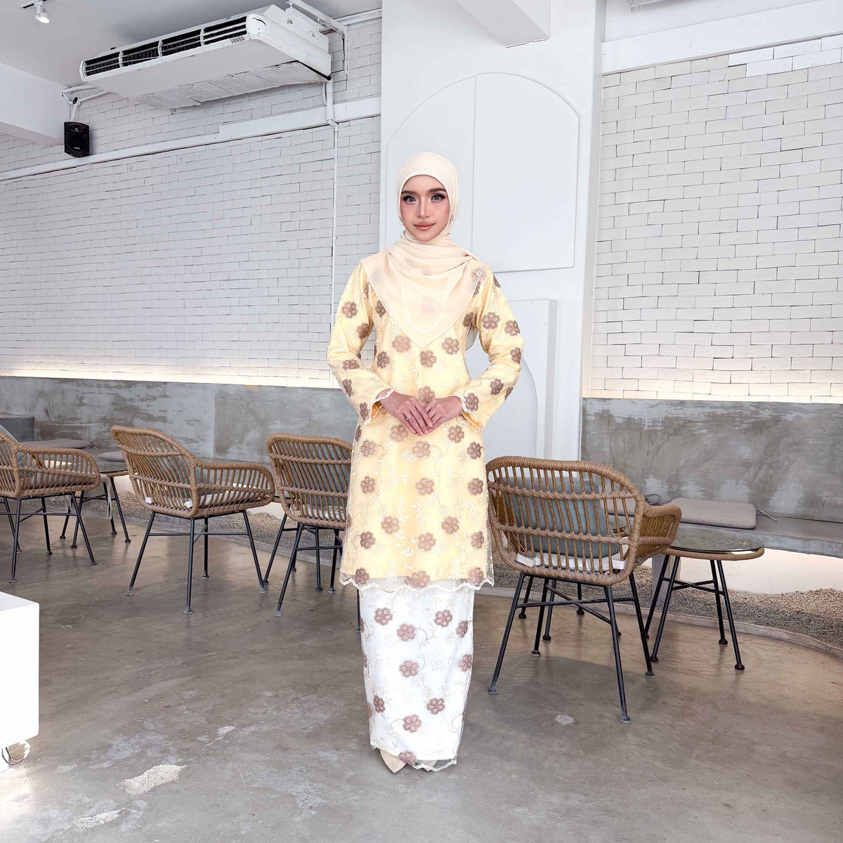 CLARA RIZQA - ELVINA baju kurung muslimah material premium como crepe + Lace