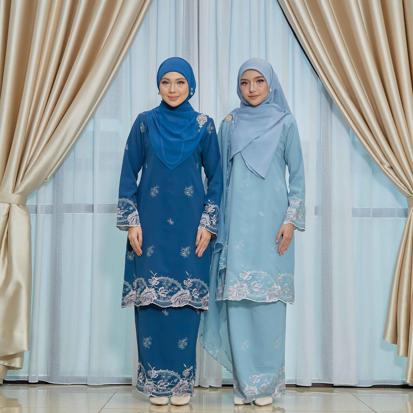 CLARA RIZQA - DEEROSE kurung cantik material chiffon embroidery with lining como crepe