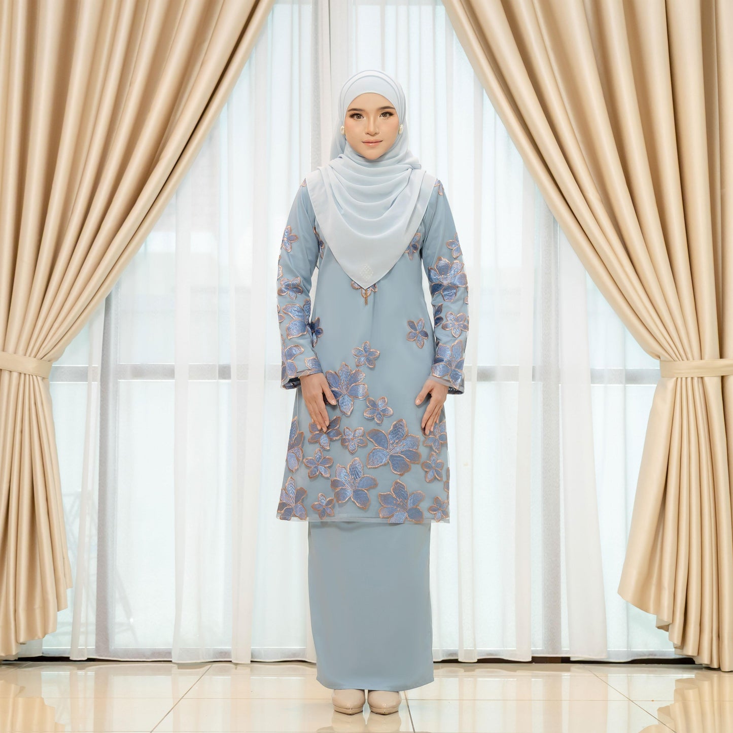 CLARA RIZQA -  MONICA Baju Kurung cantik material lace + pearl skin lining