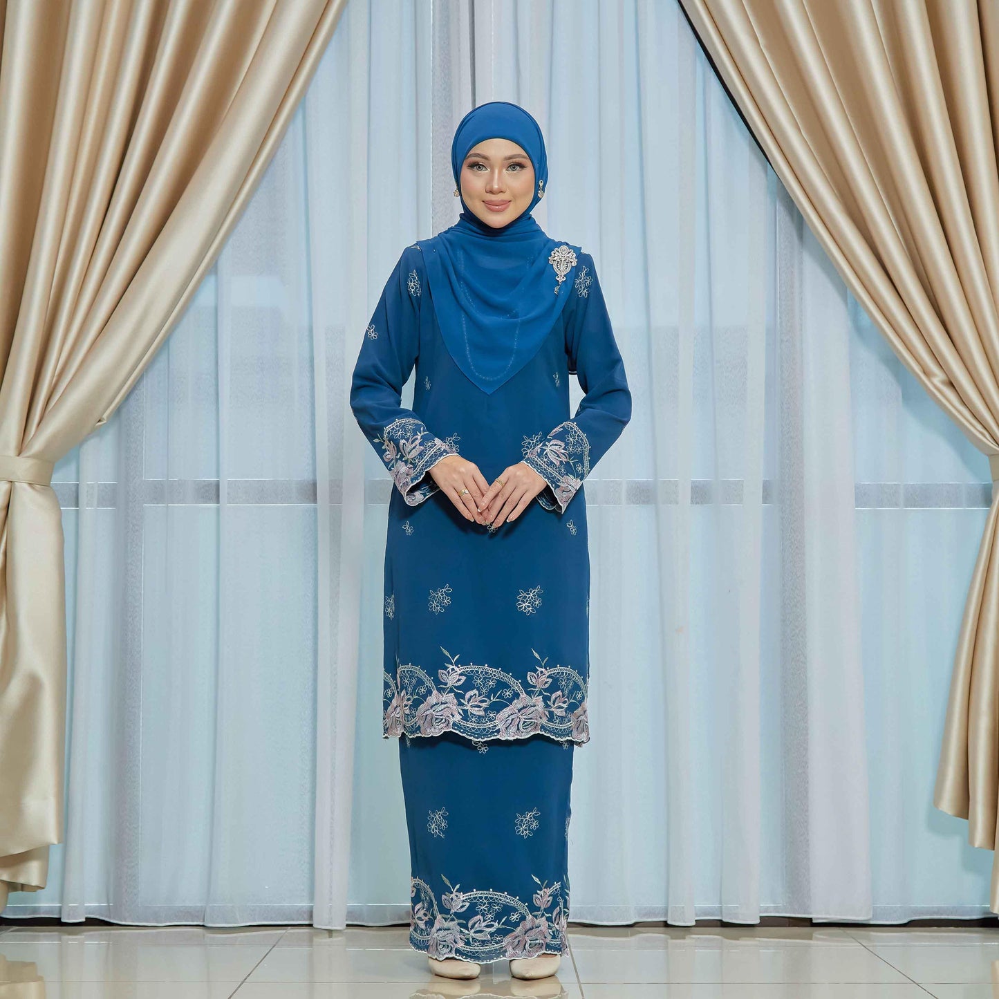 CLARA RIZQA - DEEROSE kurung cantik material chiffon embroidery with lining como crepe