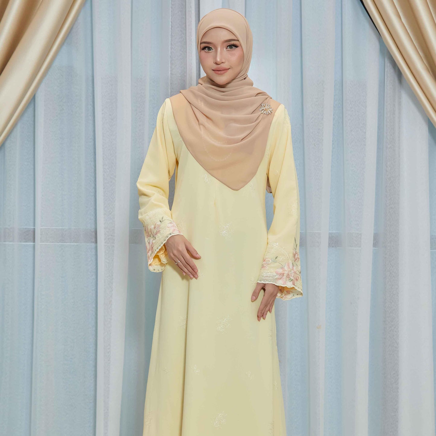 CLARA RIZQA - FEYARA Jubah Abaya material chiffon embroidery with lining como crepe