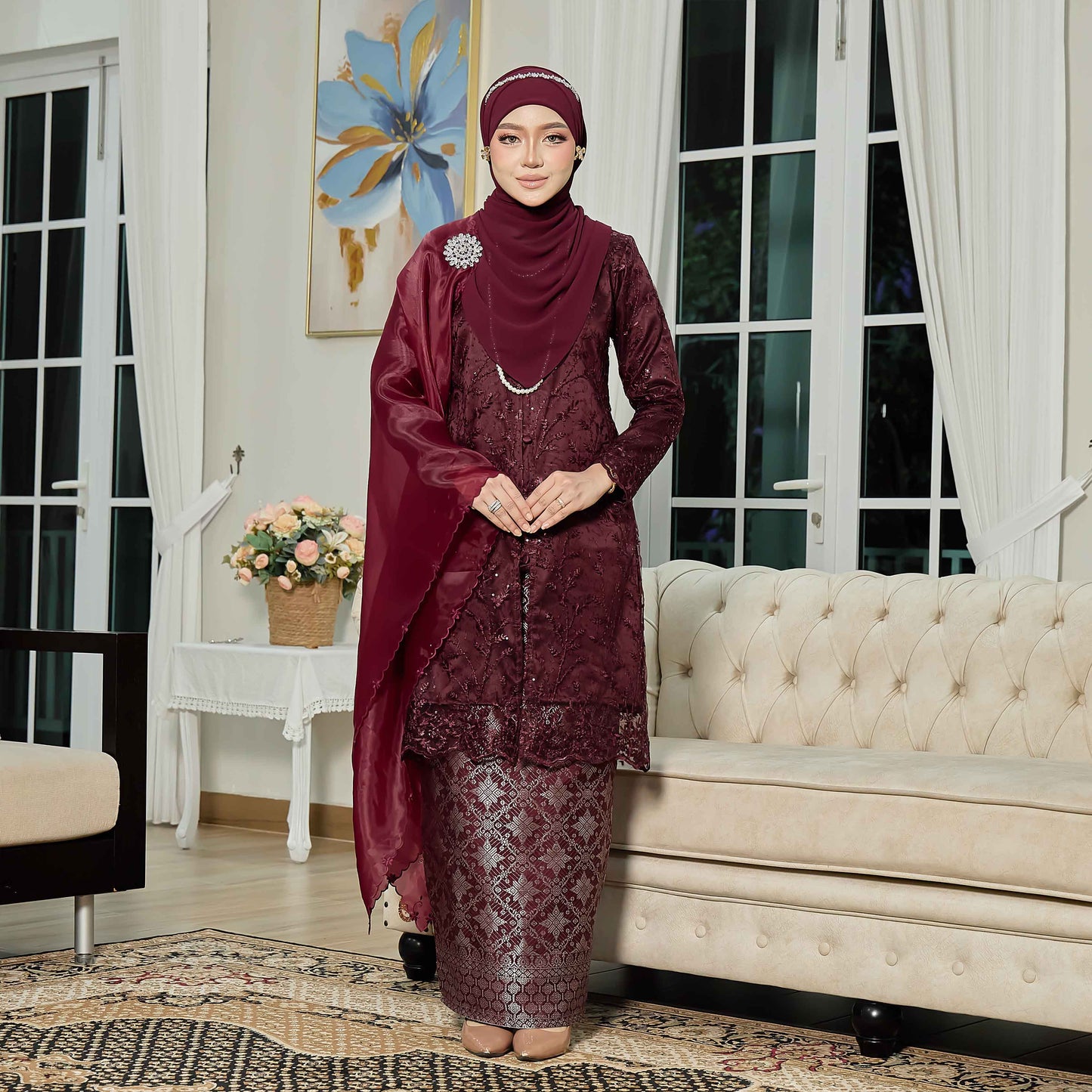 CLARA RIZQA - ROSSABELLE Mom baju kurung muslimah material embroidery lace + satin velvet(lining) + songket