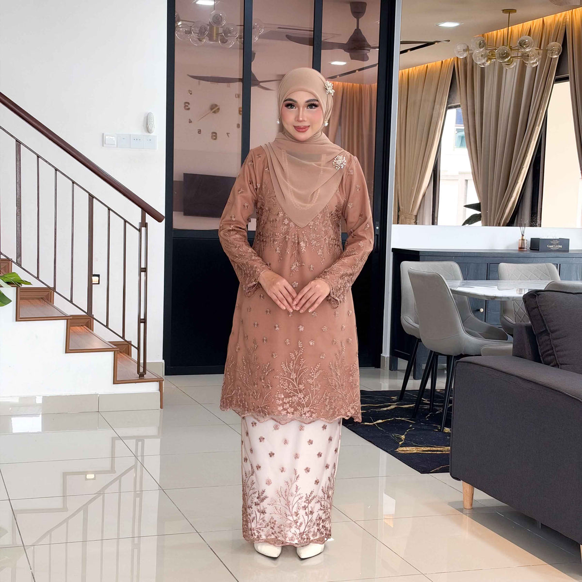 CLARA RIZQA - AYAROSE baju kurung muslimah material premium como crepe + Lace