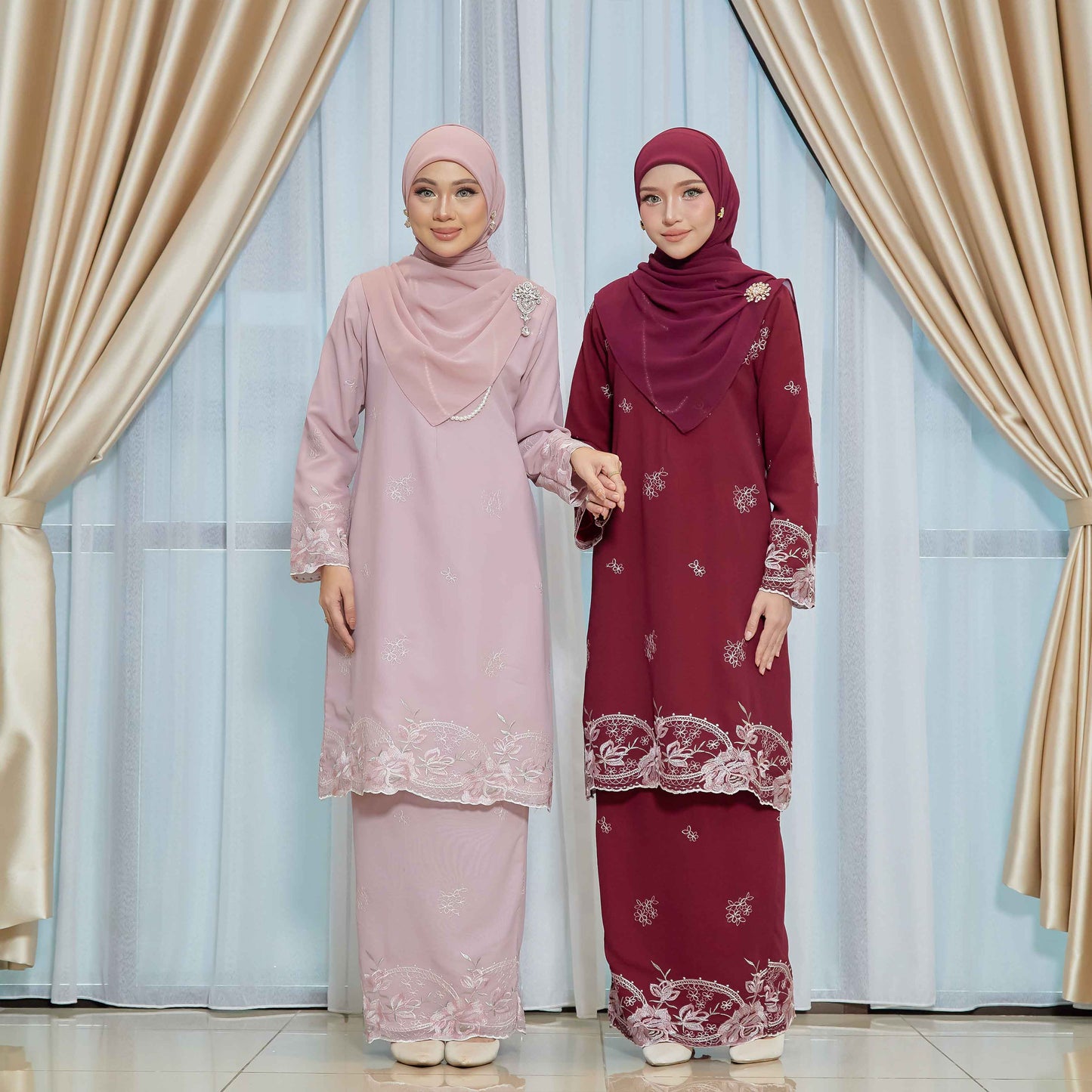 CLARA RIZQA - DEEROSE kurung cantik material chiffon embroidery with lining como crepe