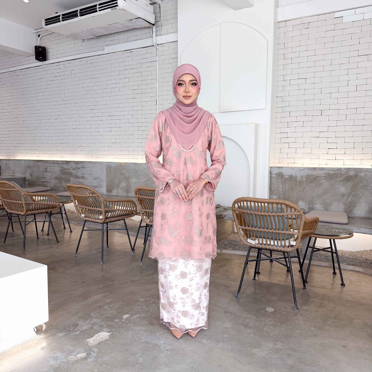 CLARA RIZQA - ELVINA baju kurung muslimah material premium como crepe + Lace