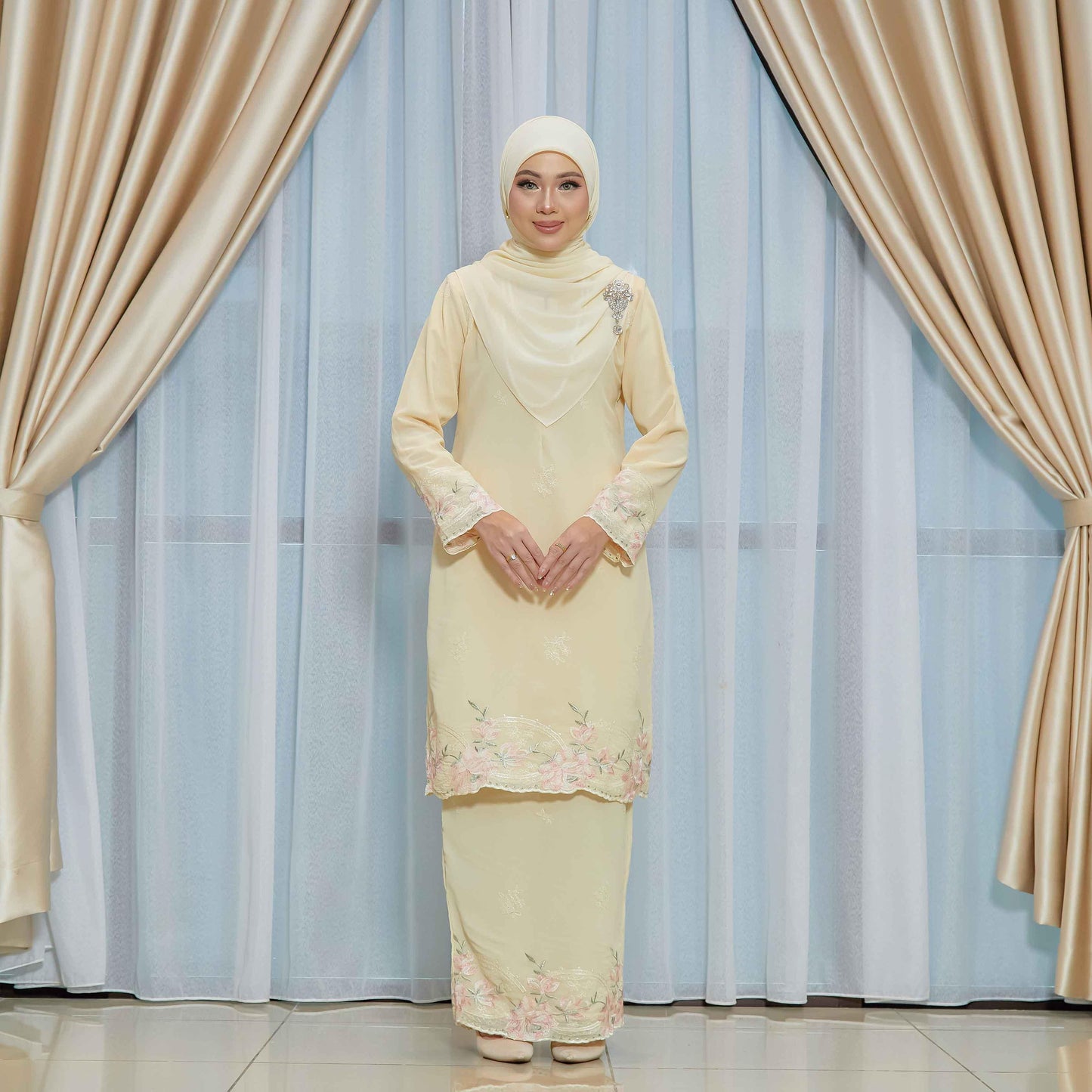 CLARA RIZQA - DEEROSE kurung cantik material chiffon embroidery with lining como crepe
