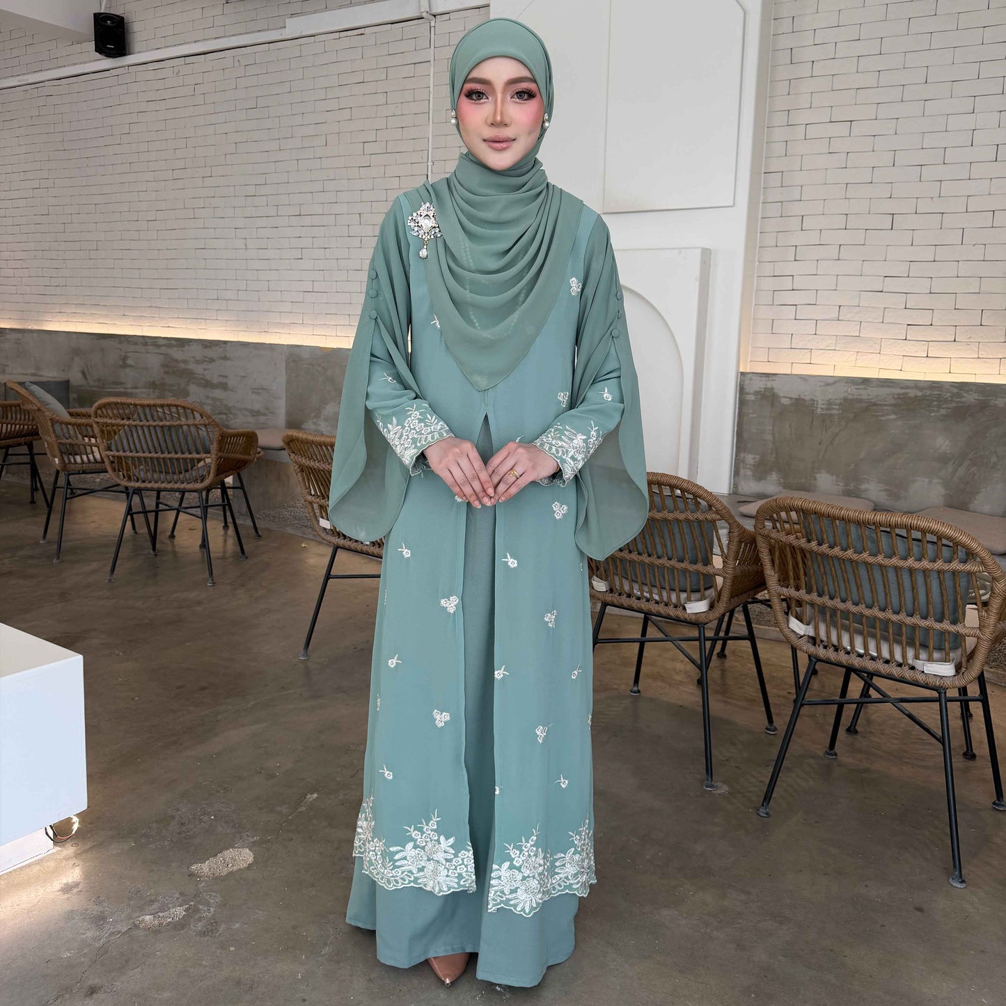CLARA RIZQA - HAWRA Jubah Abaya material chiffon embroidery with lining como crepe