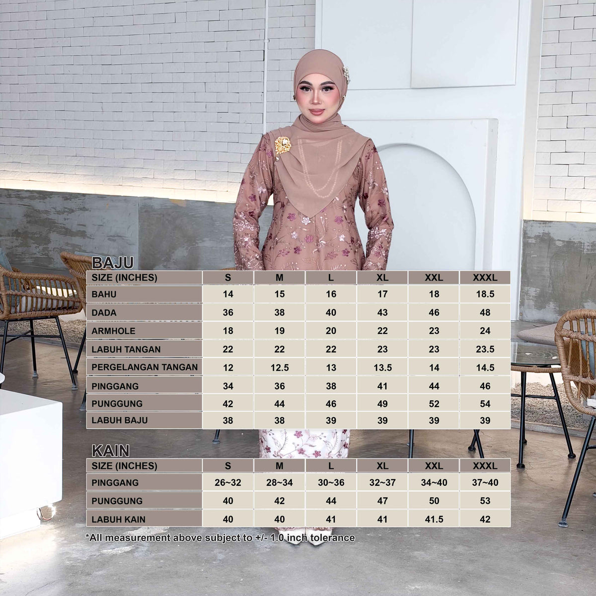CLARA RIZQA - YASMIN baju kurung muslimah material premium como crepe + Lace