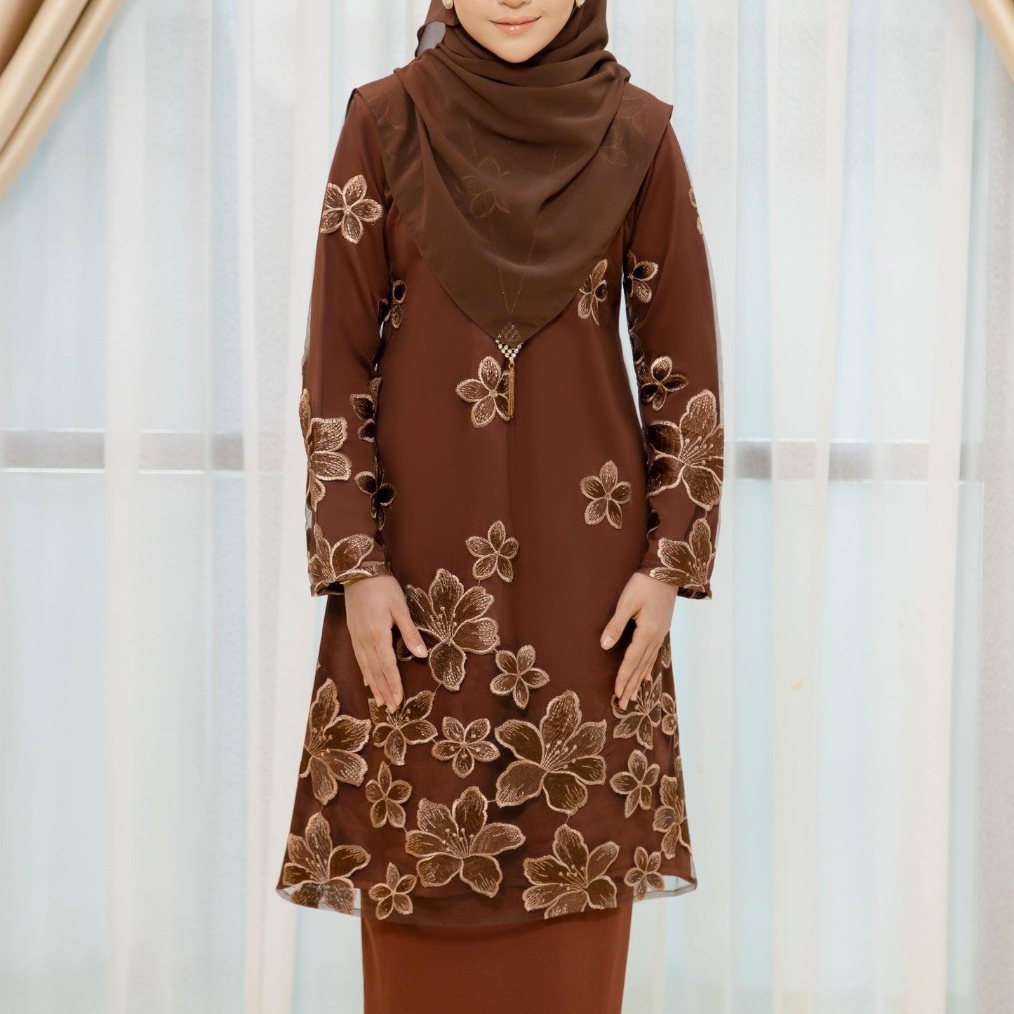 CLARA RIZQA -  MONICA Baju Kurung cantik material lace + pearl skin lining