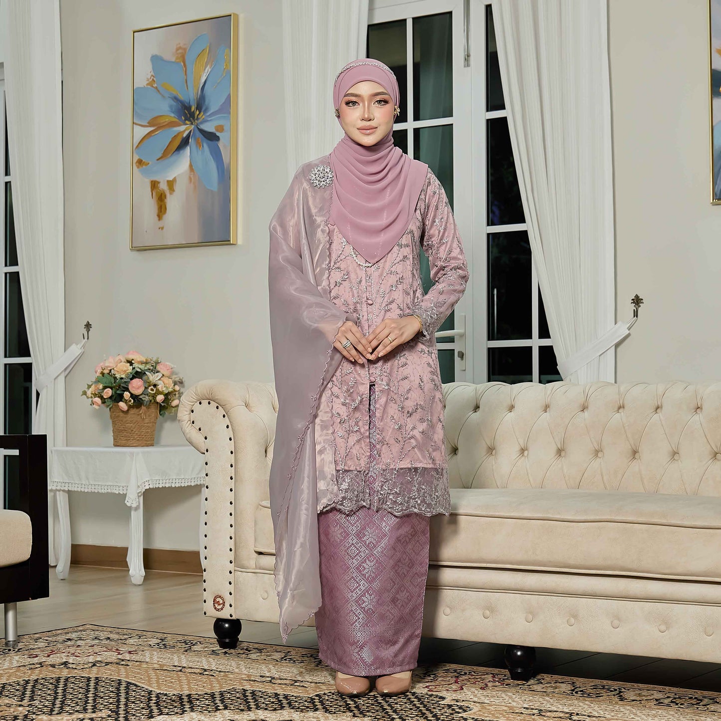 CLARA RIZQA - ROSSABELLE Mom baju kurung muslimah material embroidery lace + satin velvet(lining) + songket