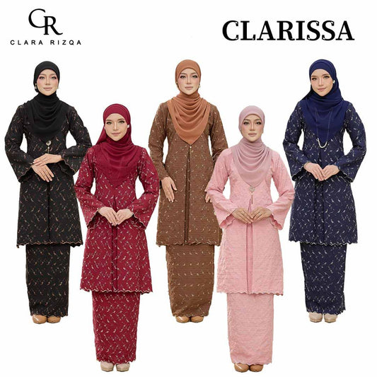 CLARA RIZQA - CLARISSA baju kurung muslimah material Cotton  Linen Embossed With 3 Tone Colour Embroidery