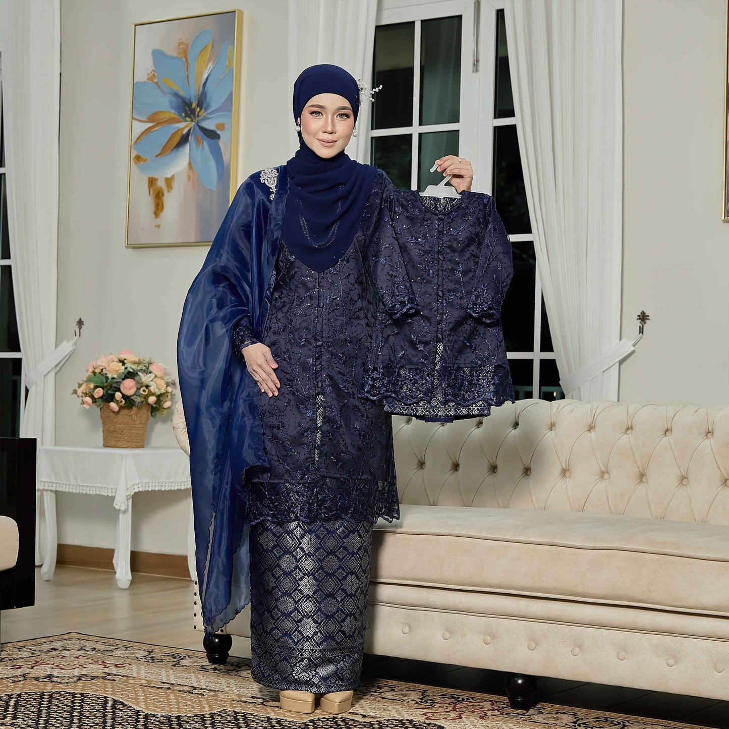 CLARA RIZQA - ROSSABELLE Kids baju kurung muslimah material embroidery lace + satin velvet(lining) + songket