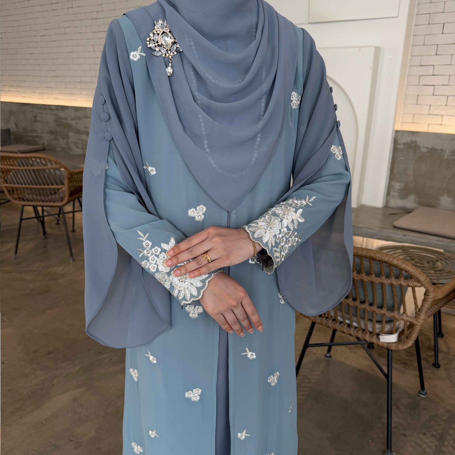 CLARA RIZQA - HAWRA Jubah Abaya material chiffon embroidery with lining como crepe