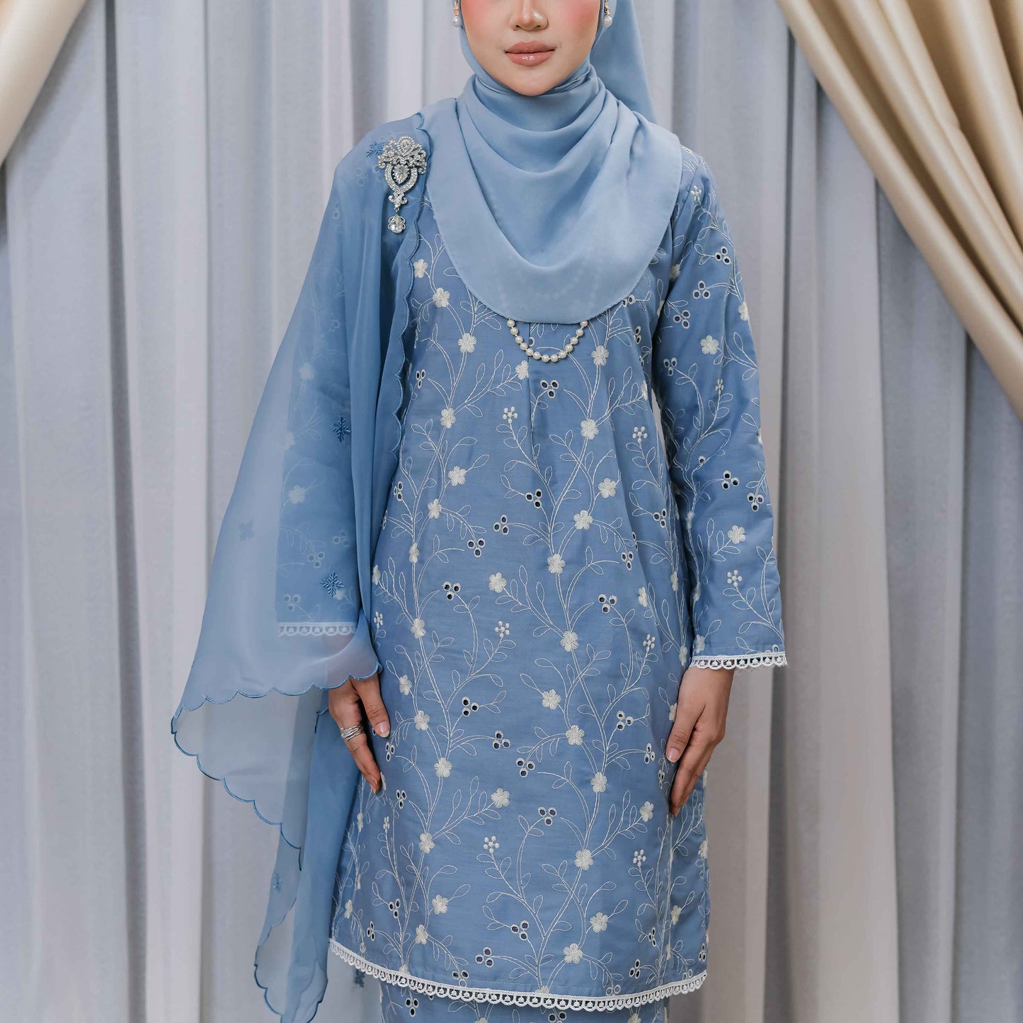 CLARA RIZQA - JASMINE baju kurung cantik moden material Cotton Embroidery with lining
