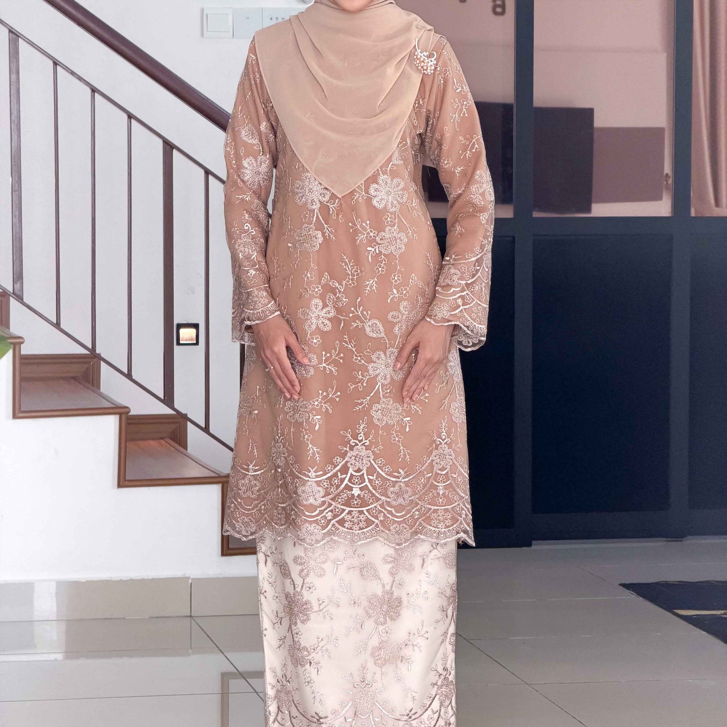 CLARA RIZQA -MELISSA baju kurung muslimah material premium como crepe + Lace