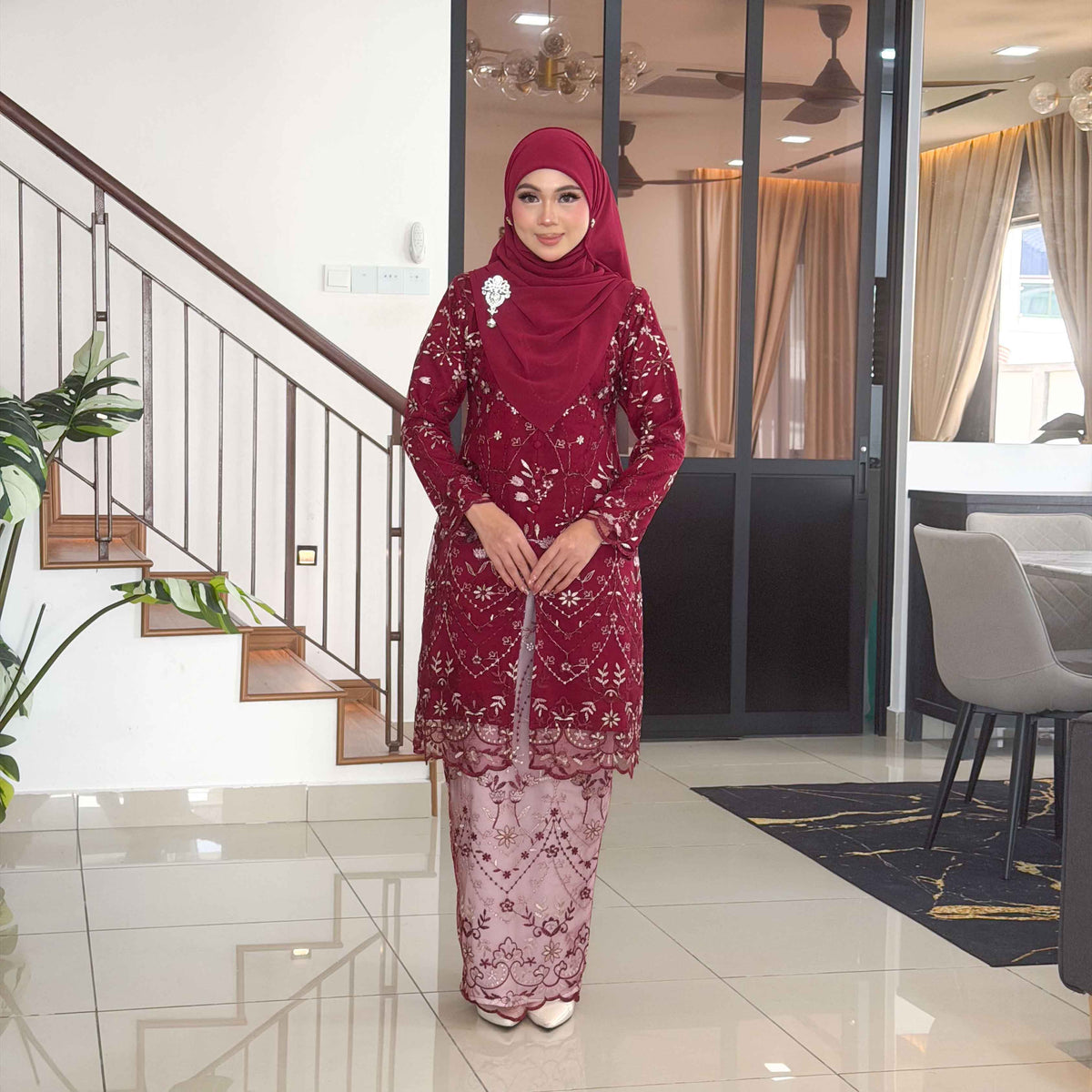 CLARA RIZQA -RAISHA baju kurung muslimah material premium como crepe + Lace
