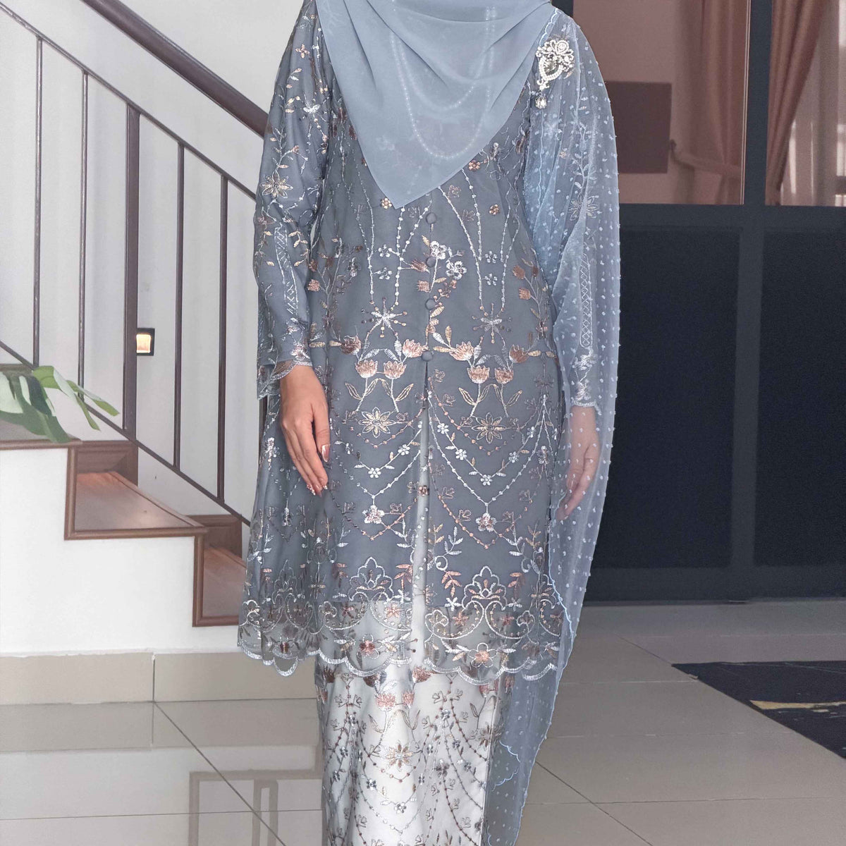 CLARA RIZQA -RAISHA baju kurung muslimah material premium como crepe + Lace