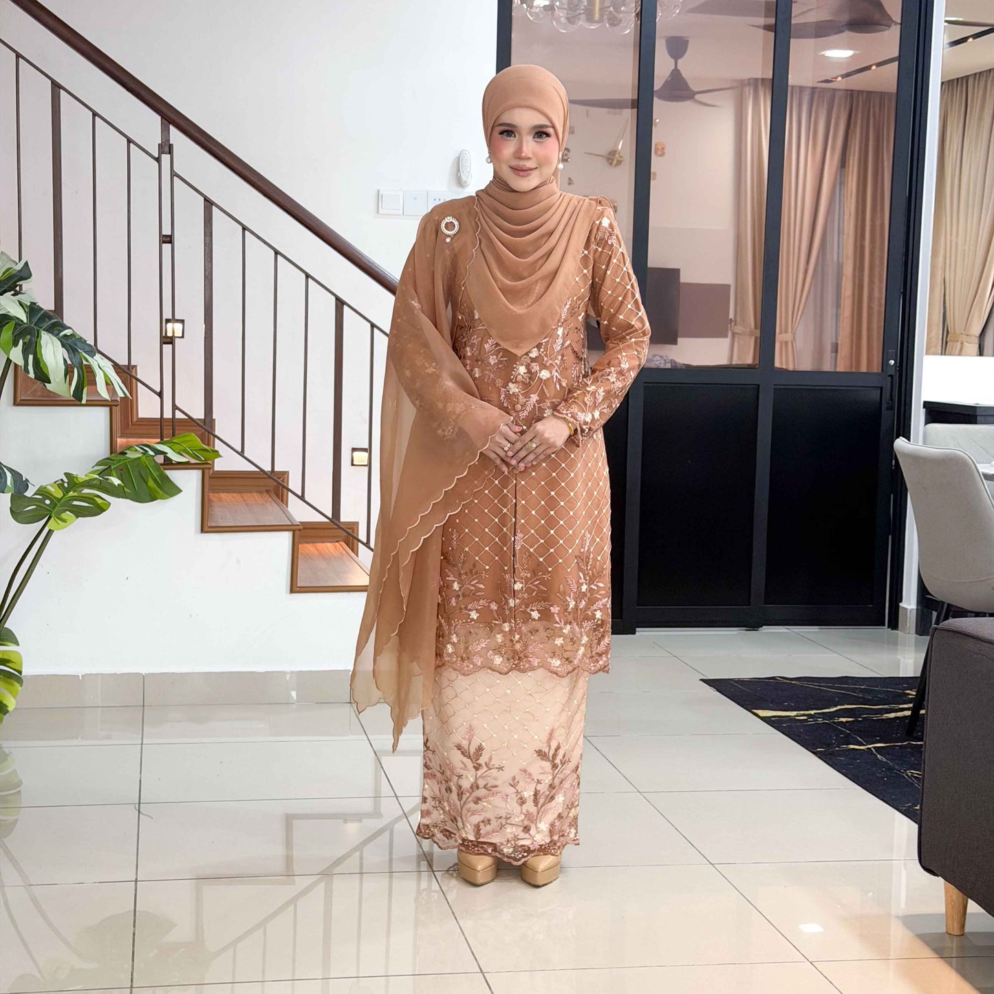 CLARA RIZQA - CALISA baju kurung muslimah material premium como crepe + Lace