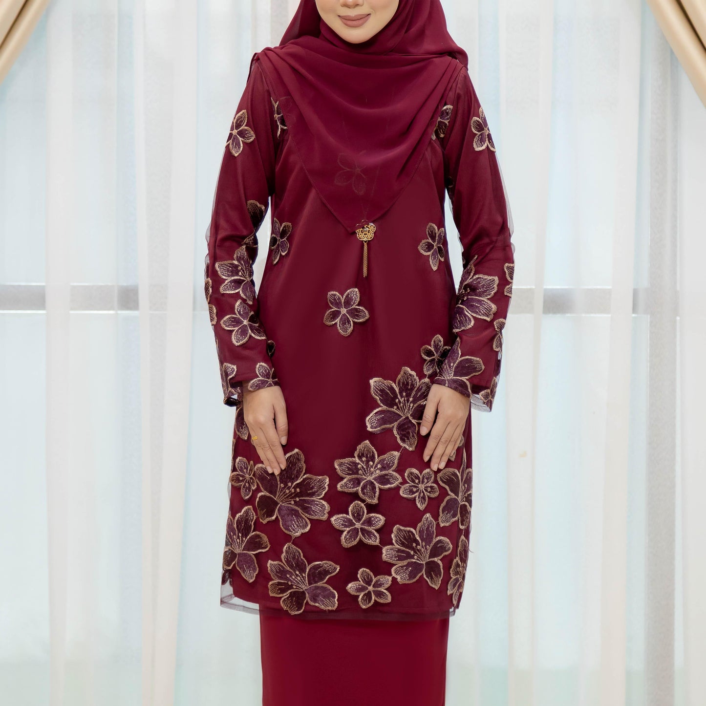 CLARA RIZQA -  MONICA Baju Kurung cantik material lace + pearl skin lining