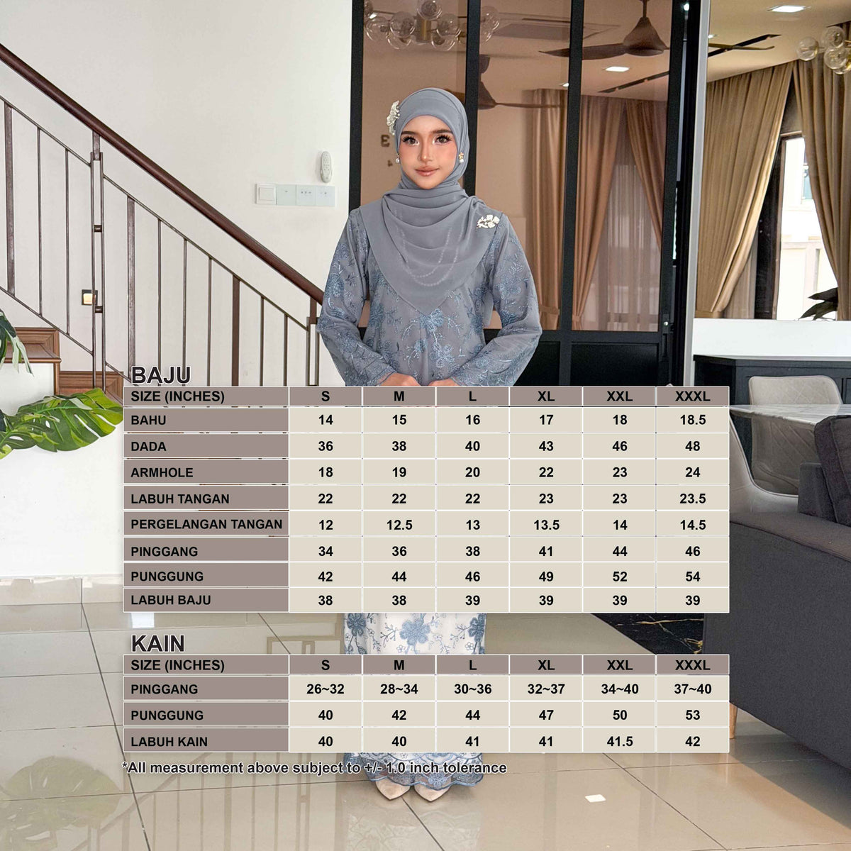 CLARA RIZQA -MELISSA baju kurung muslimah material premium como crepe + Lace