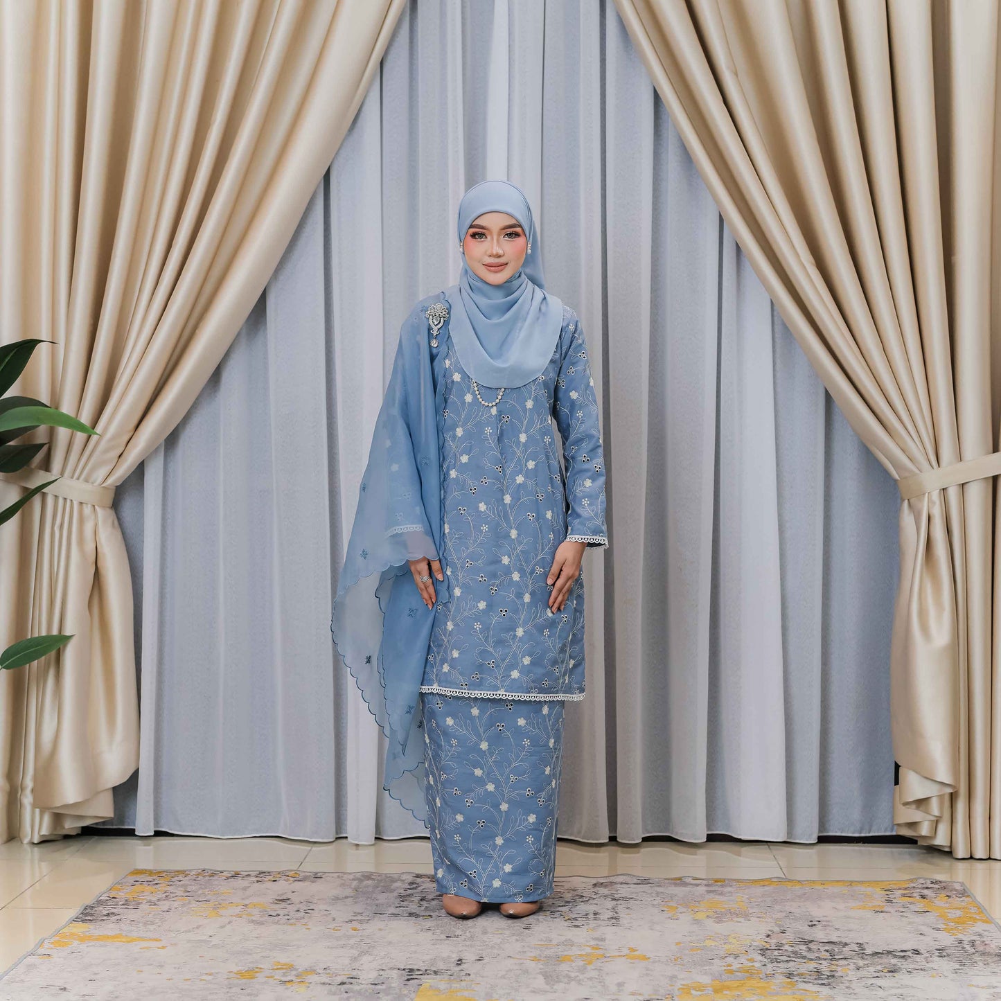 CLARA RIZQA - JASMINE baju kurung cantik moden material Cotton Embroidery with lining