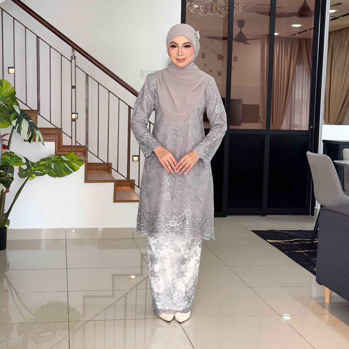 CLARA RIZQA -MELISSA baju kurung muslimah material premium como crepe + Lace