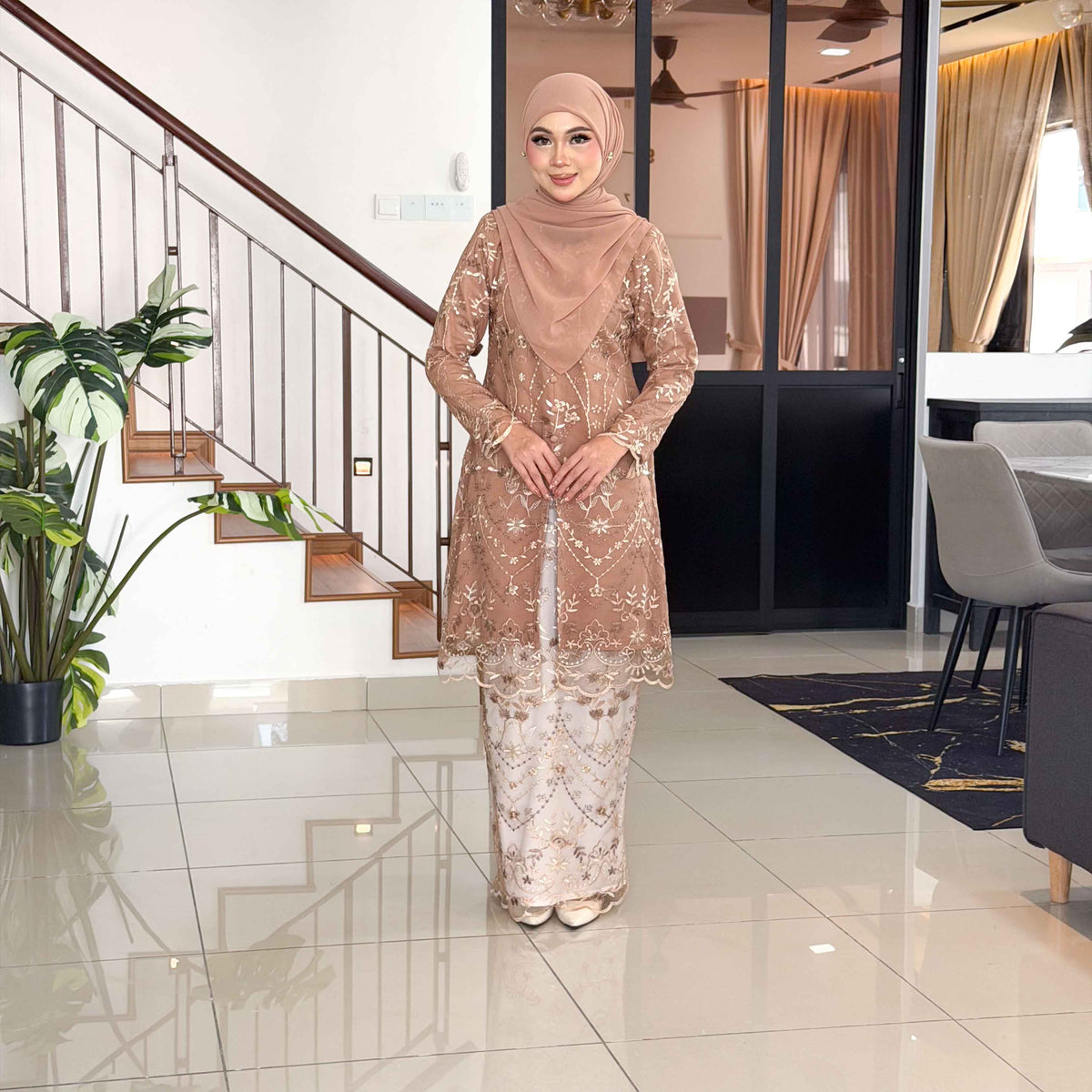 CLARA RIZQA -RAISHA baju kurung muslimah material premium como crepe + Lace