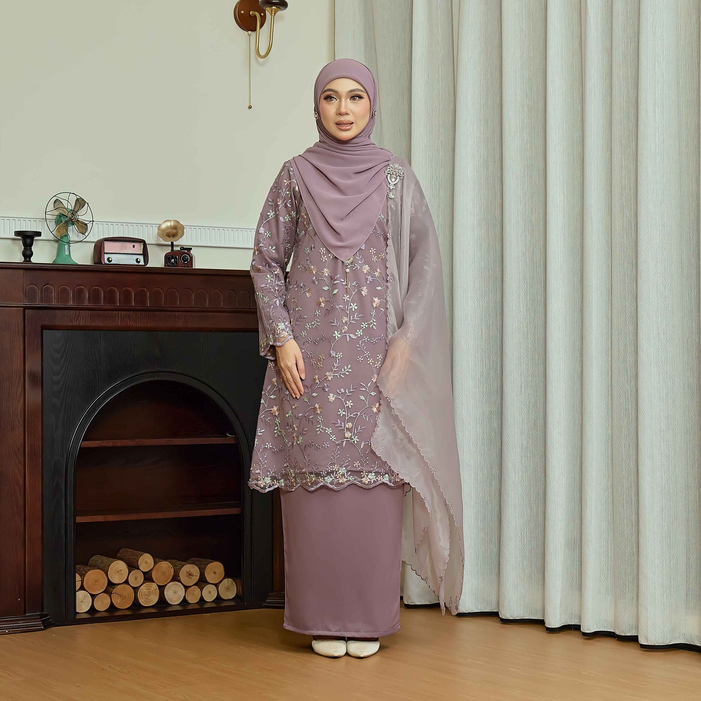 CLARA RIZQA - DIANDRA Mom baju kurung muslimah material premium pearl skin with lace