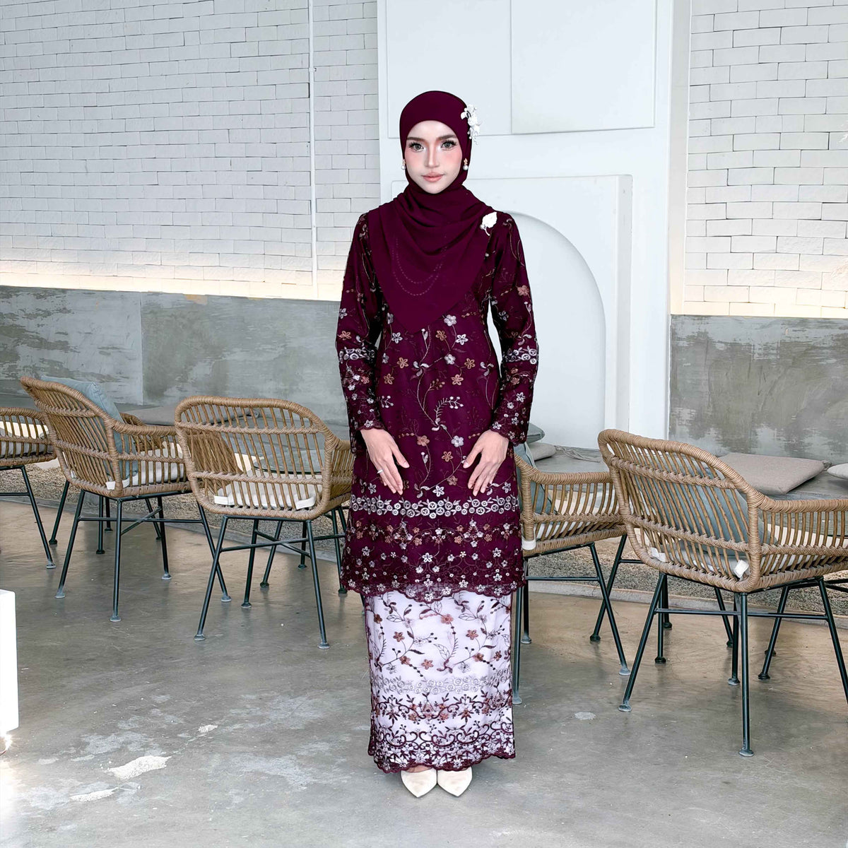 CLARA RIZQA - YASMIN baju kurung muslimah material premium como crepe + Lace