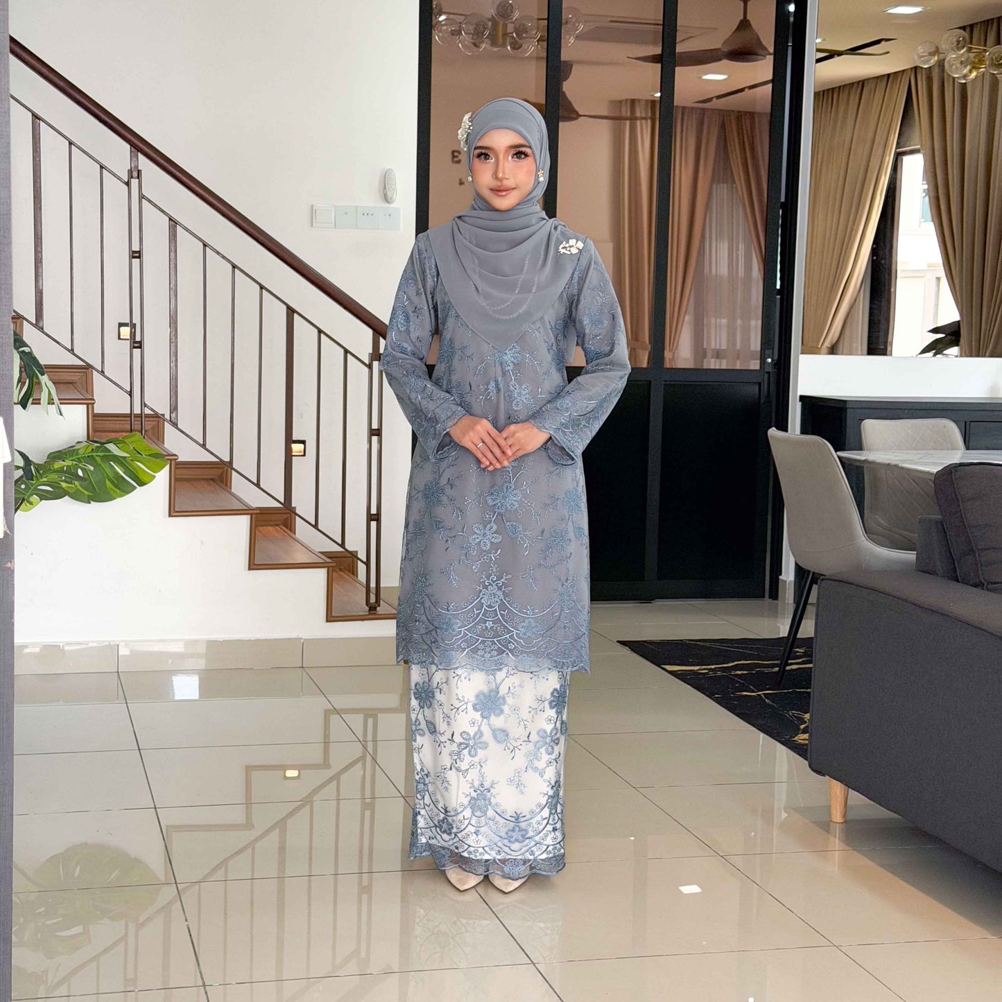 CLARA RIZQA -MELISSA baju kurung muslimah material premium como crepe + Lace