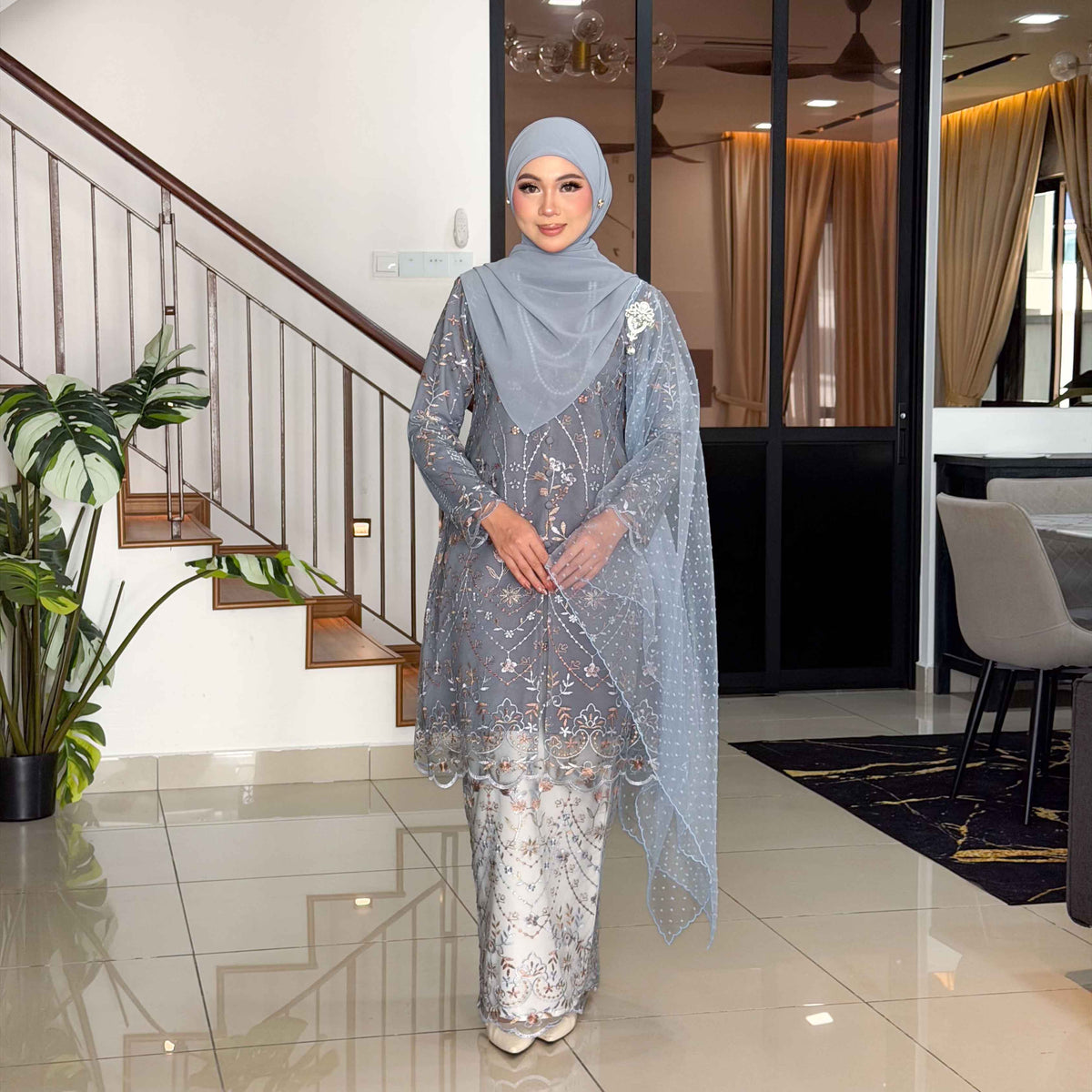 CLARA RIZQA -RAISHA baju kurung muslimah material premium como crepe + Lace