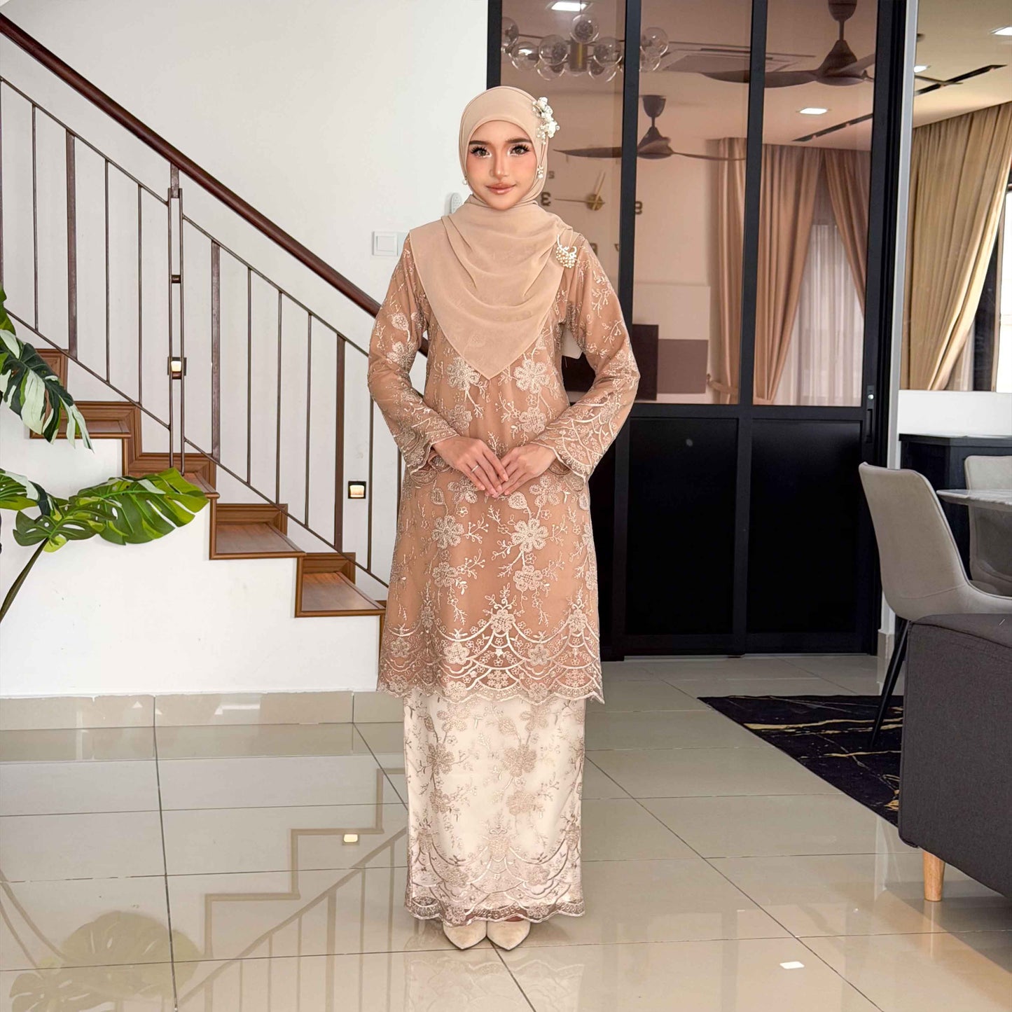 CLARA RIZQA -MELISSA baju kurung muslimah material premium como crepe + Lace