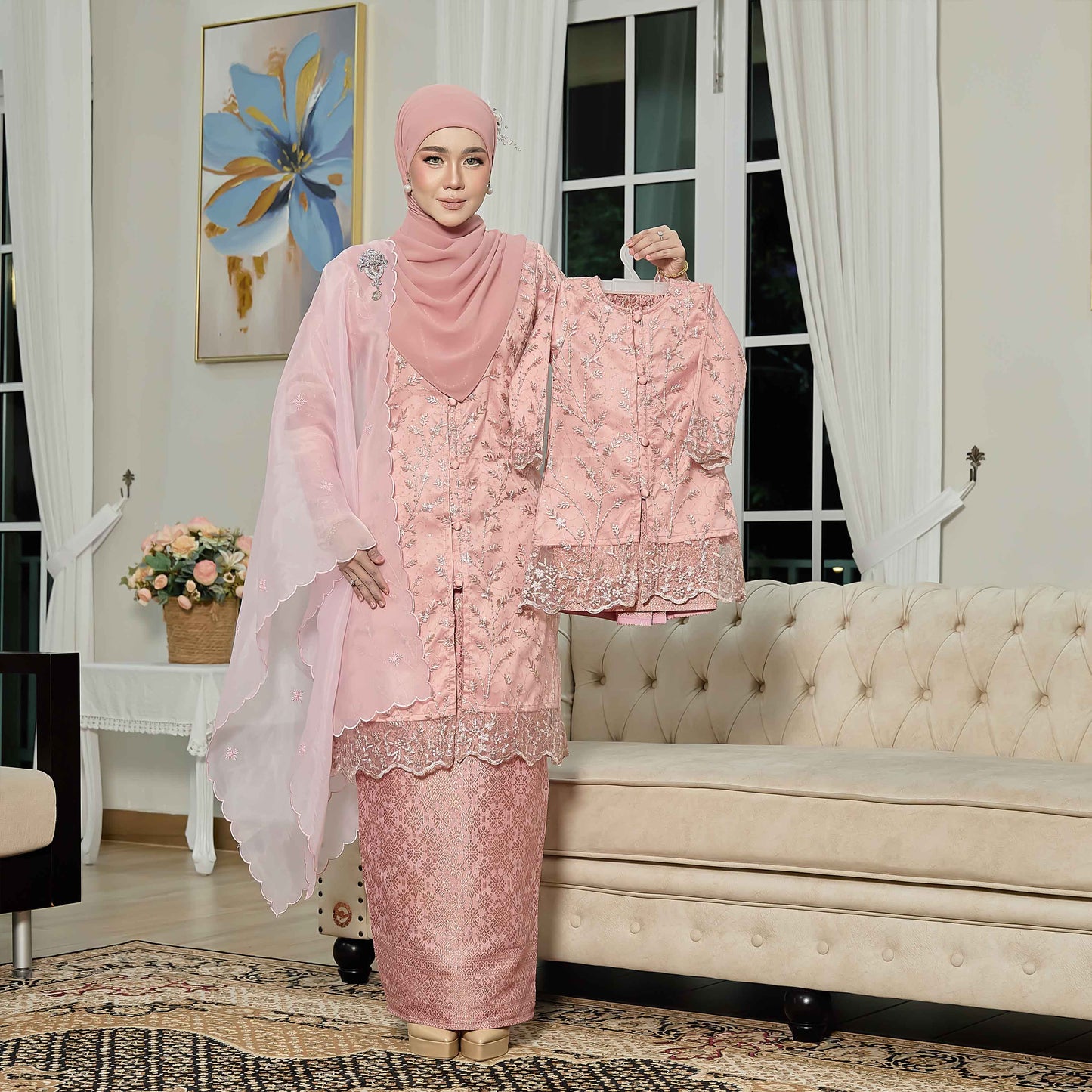 CLARA RIZQA - ROSSABELLE Kids baju kurung muslimah material embroidery lace + satin velvet(lining) + songket