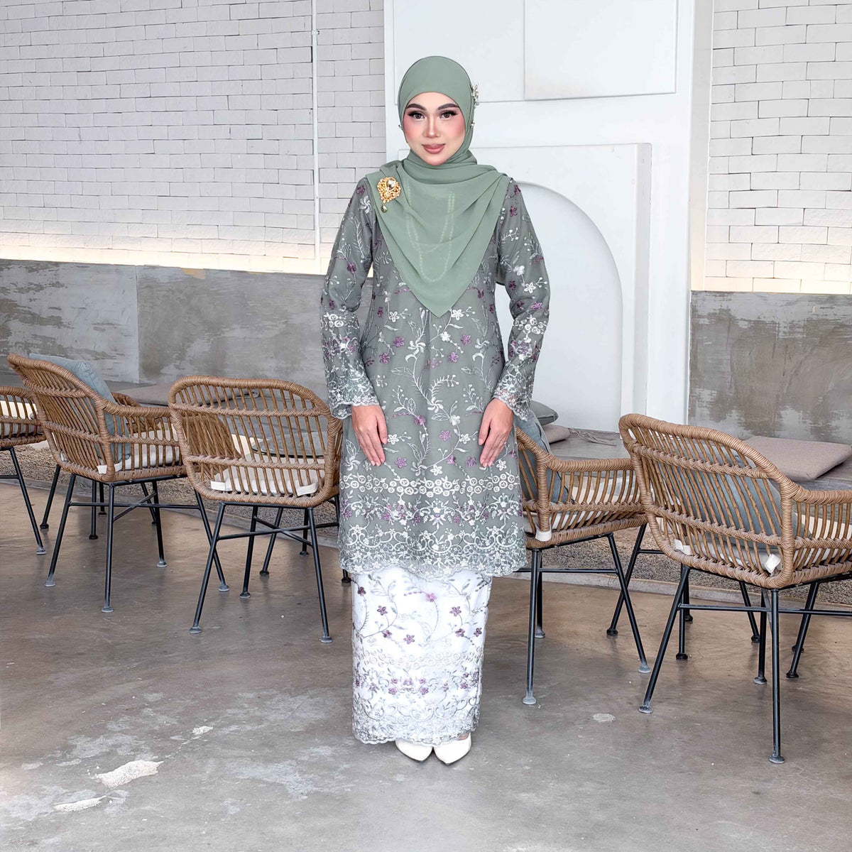 CLARA RIZQA - YASMIN baju kurung muslimah material premium como crepe + Lace