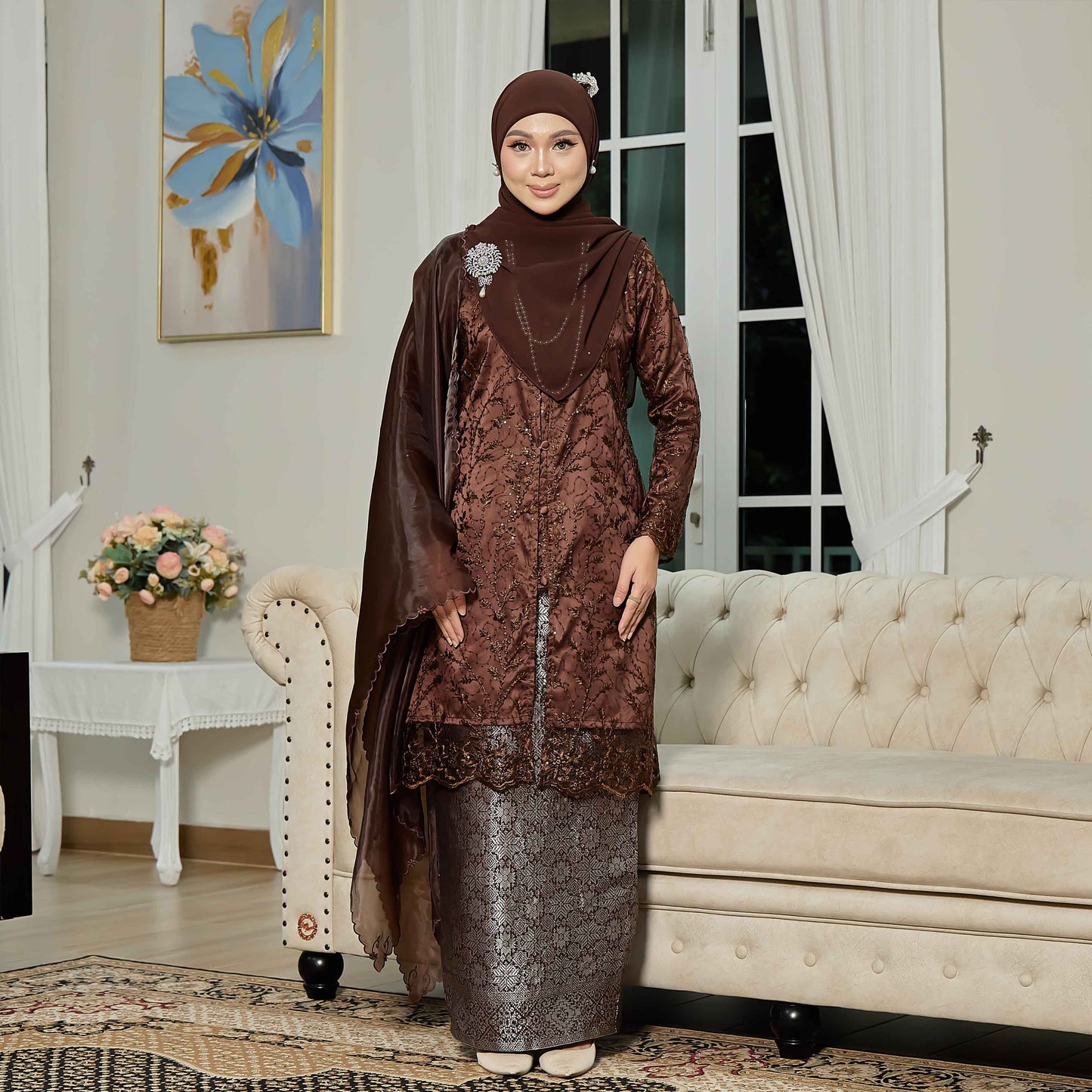 CLARA RIZQA - ROSSABELLE Mom baju kurung muslimah material embroidery lace + satin velvet(lining) + songket