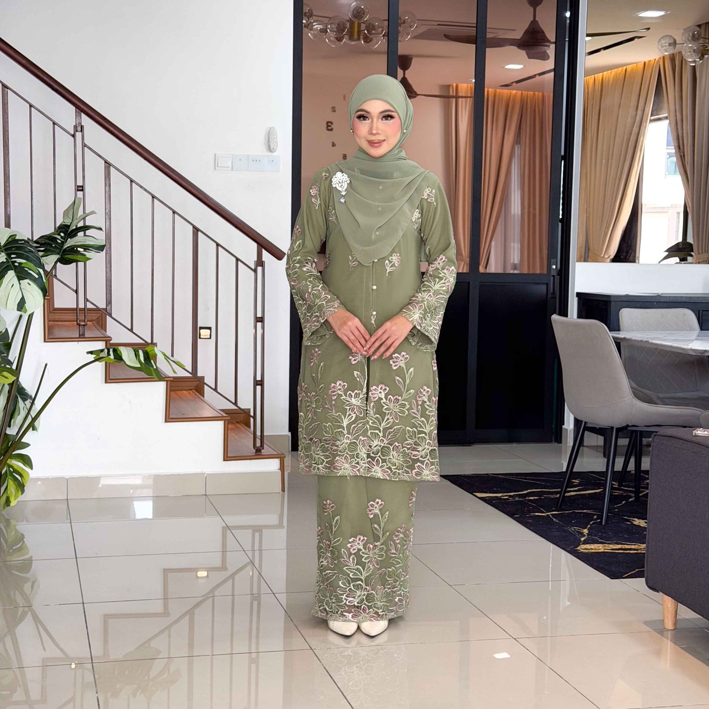 CLARA RIZQA - FEYROSA baju kurung muslimah material premium como crepe + Lace